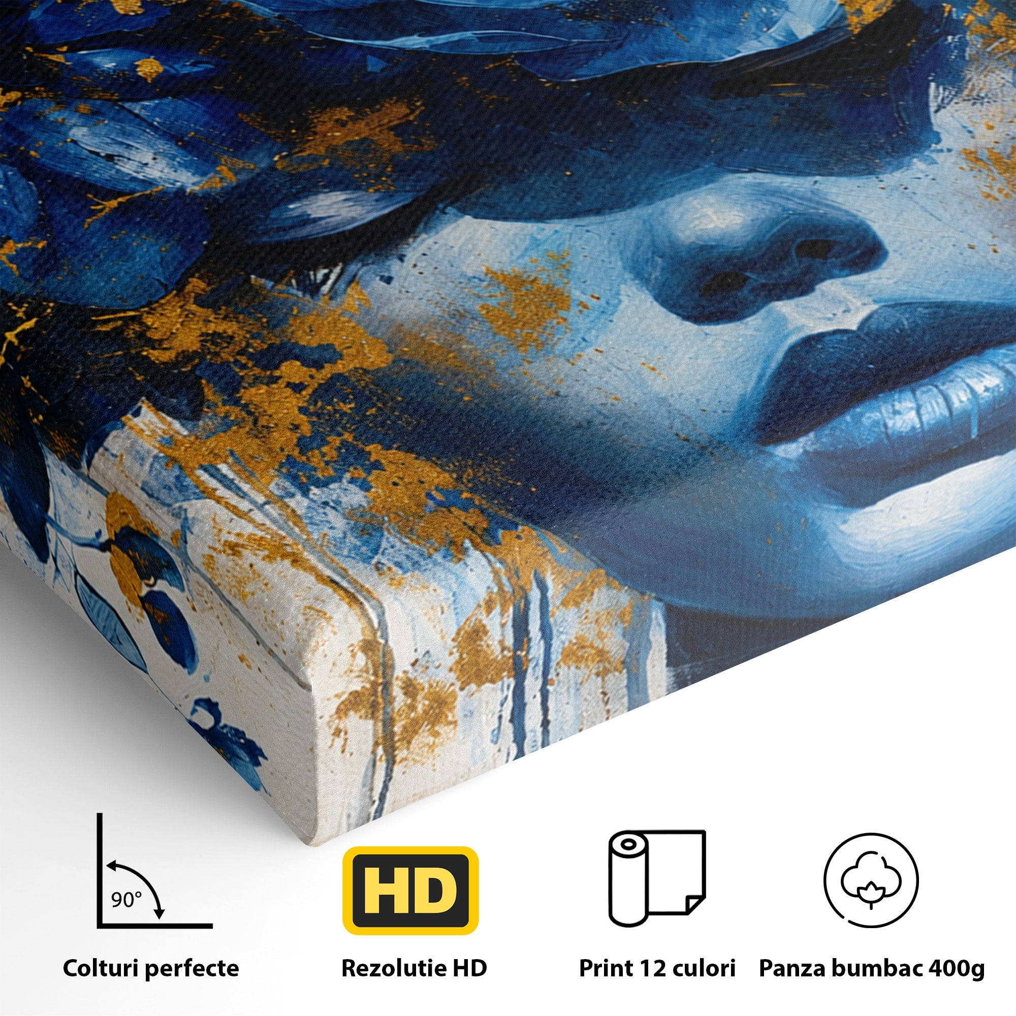 Tablou Canvas Premium LuxCanva® G1294, Portret Floral Albastru, Portret, Flori, Arta, Frumusete, Dormitor, Culori Vibrante