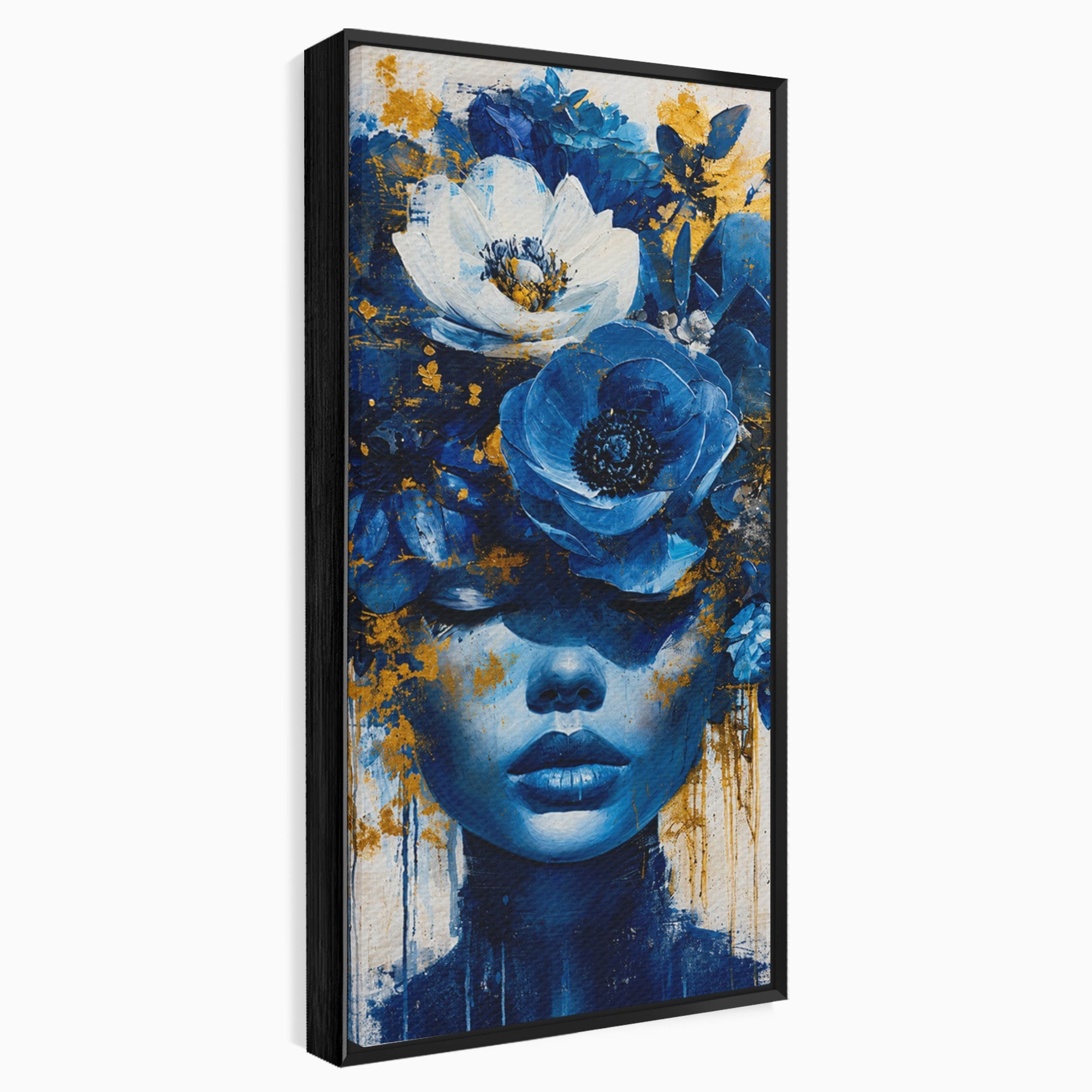 Tablou Canvas Premium LuxCanva® G1294, Portret Floral Albastru, Portret, Flori, Arta, Frumusete, Dormitor, Culori Vibrante