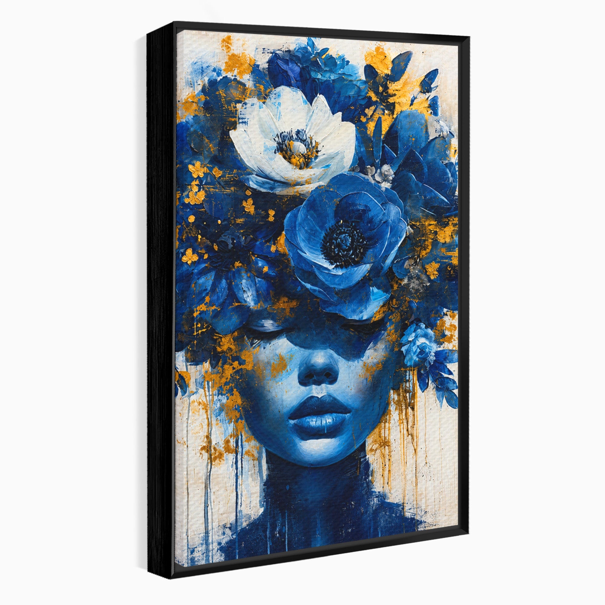 Tablou Canvas Premium LuxCanva® G1294, Portret Floral Albastru, Portret, Flori, Arta, Frumusete, Dormitor, Culori Vibrante