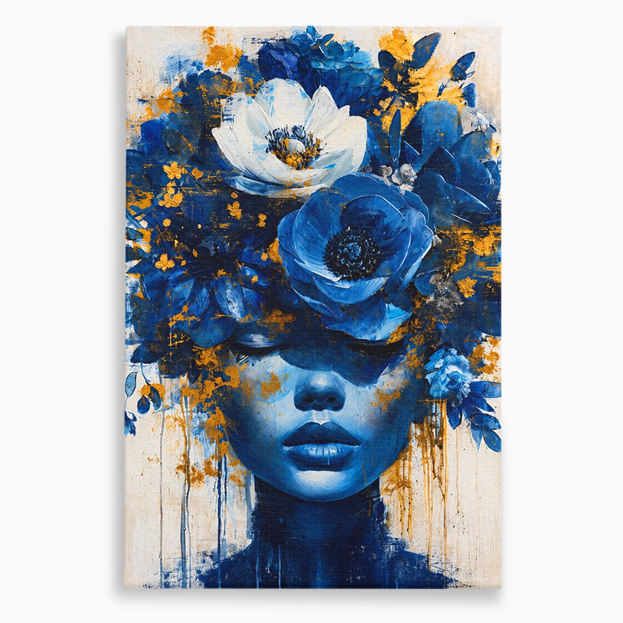 Tablou Canvas Premium LuxCanva® G1294, Portret Floral Albastru, Portret, Flori, Arta, Frumusete, Dormitor, Culori Vibrante