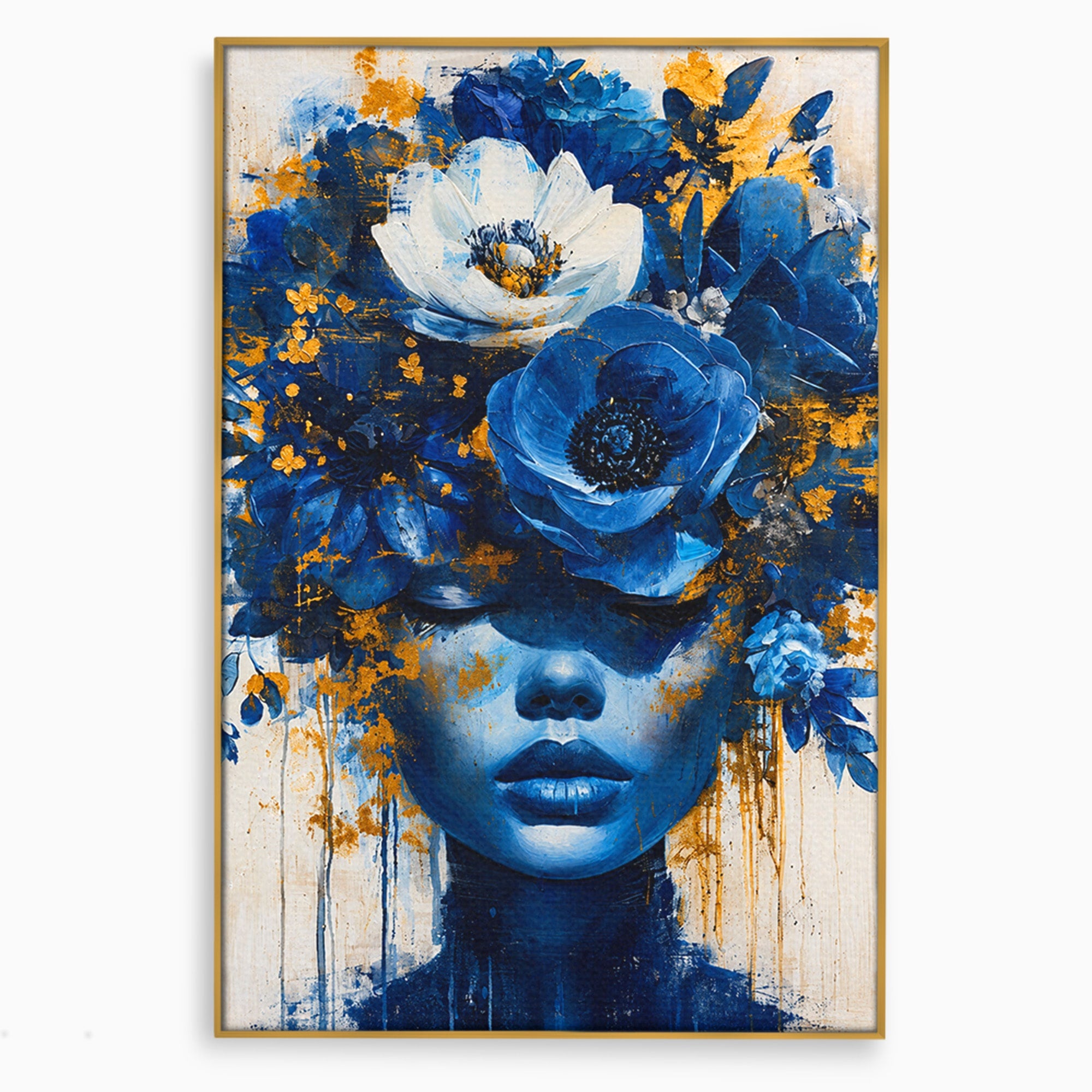 Tablou Canvas Premium LuxCanva® G1294, Portret Floral Albastru, Portret, Flori, Arta, Frumusete, Dormitor, Culori Vibrante