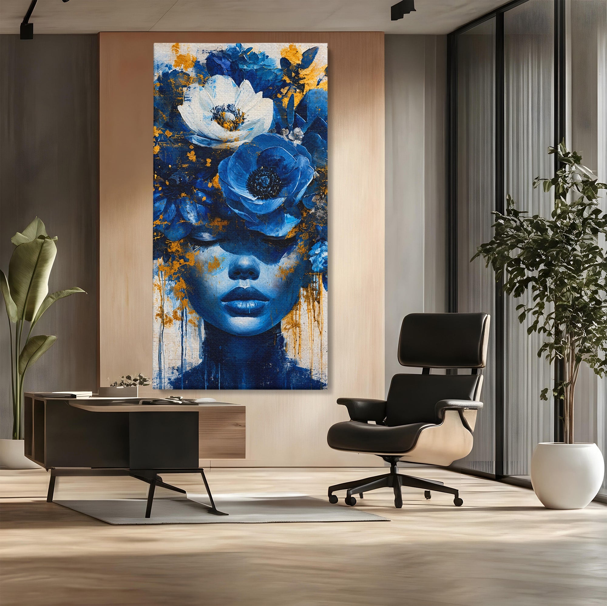 Tablou Canvas Premium LuxCanva® G1294, Portret Floral Albastru, Portret, Flori, Arta, Frumusete, Dormitor, Culori Vibrante