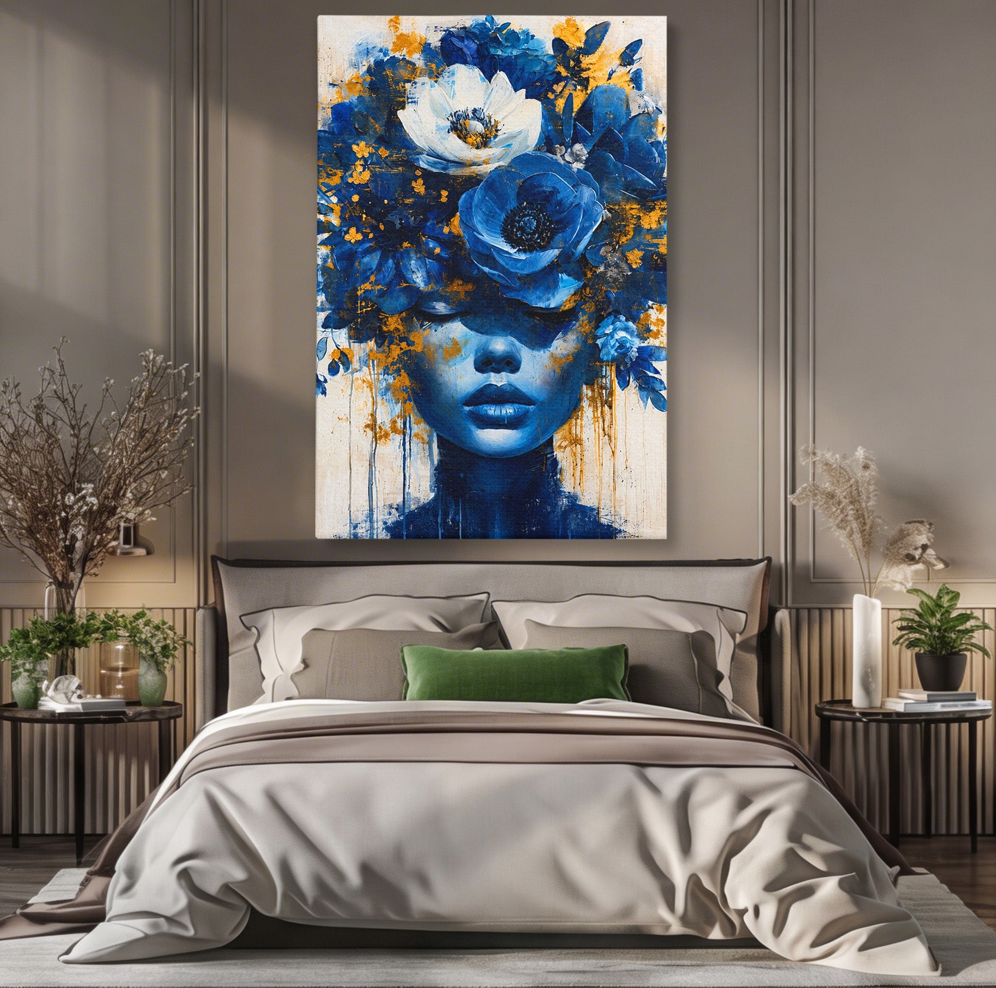 Tablou Canvas Premium LuxCanva® G1294, Portret Floral Albastru, Portret, Flori, Arta, Frumusete, Dormitor, Culori Vibrante