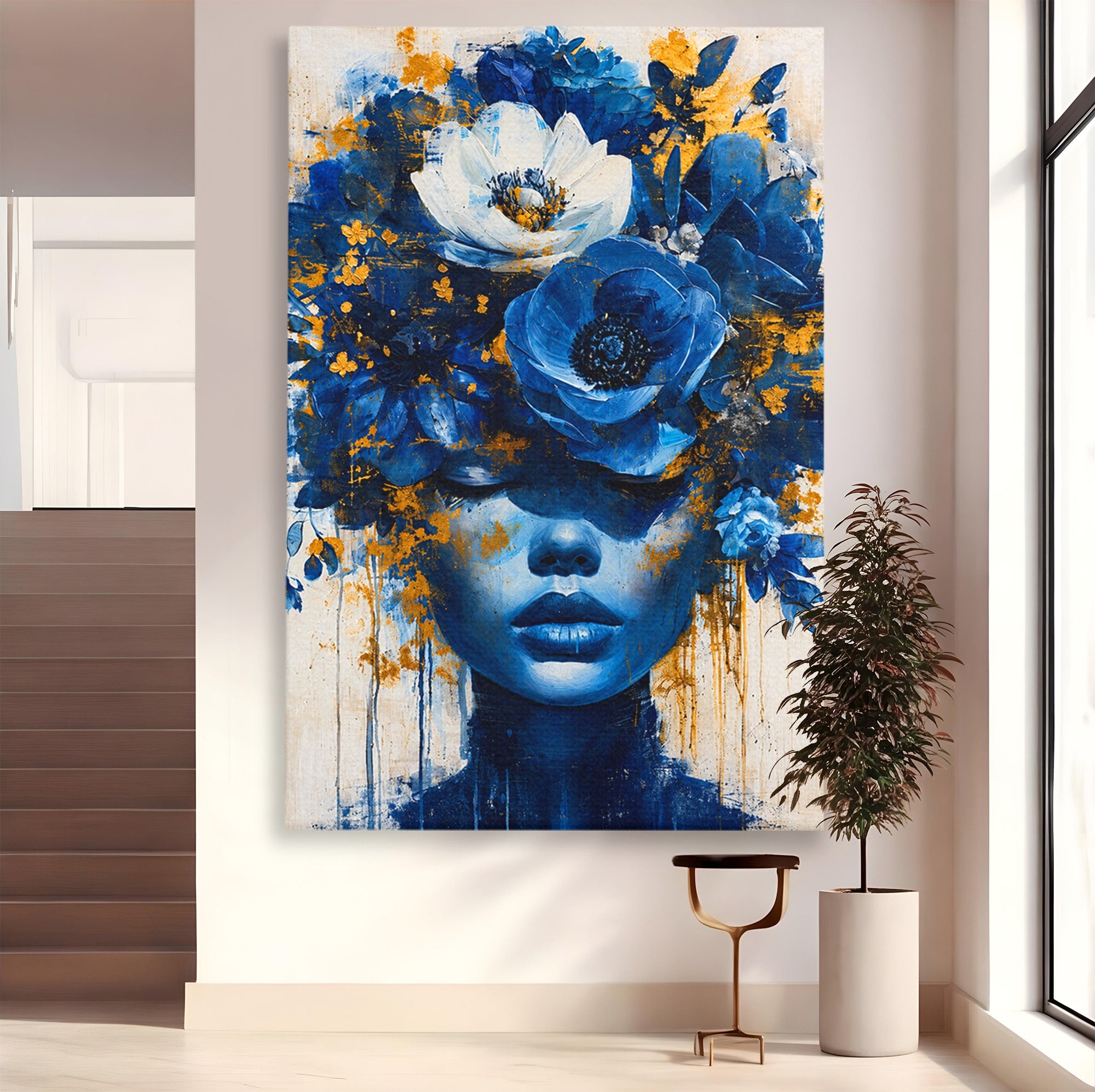 Tablou Canvas Premium LuxCanva® G1294, Portret Floral Albastru, Portret, Flori, Arta, Frumusete, Dormitor, Culori Vibrante