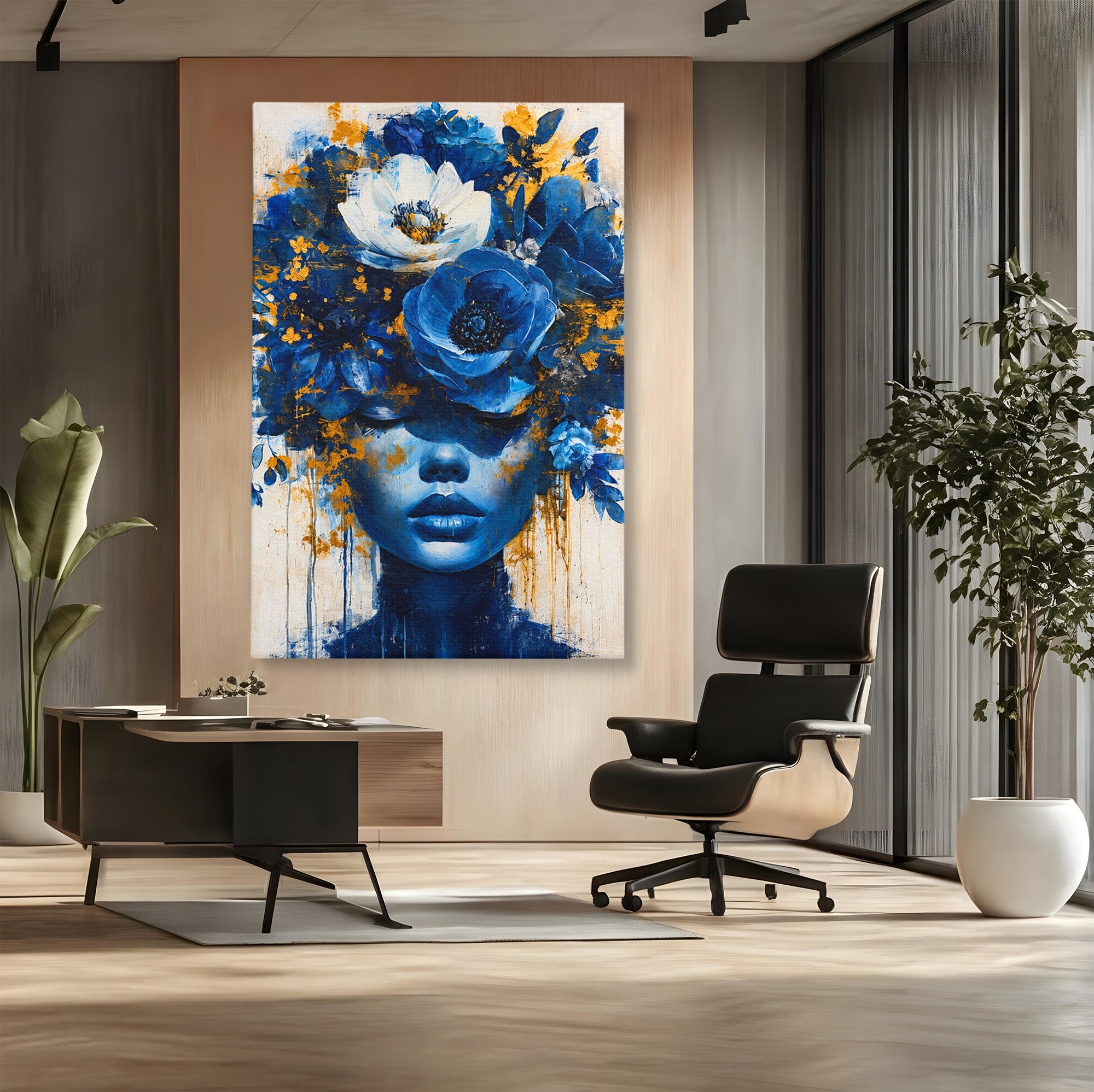 Tablou Canvas Premium LuxCanva® G1294, Portret Floral Albastru, Portret, Flori, Arta, Frumusete, Dormitor, Culori Vibrante