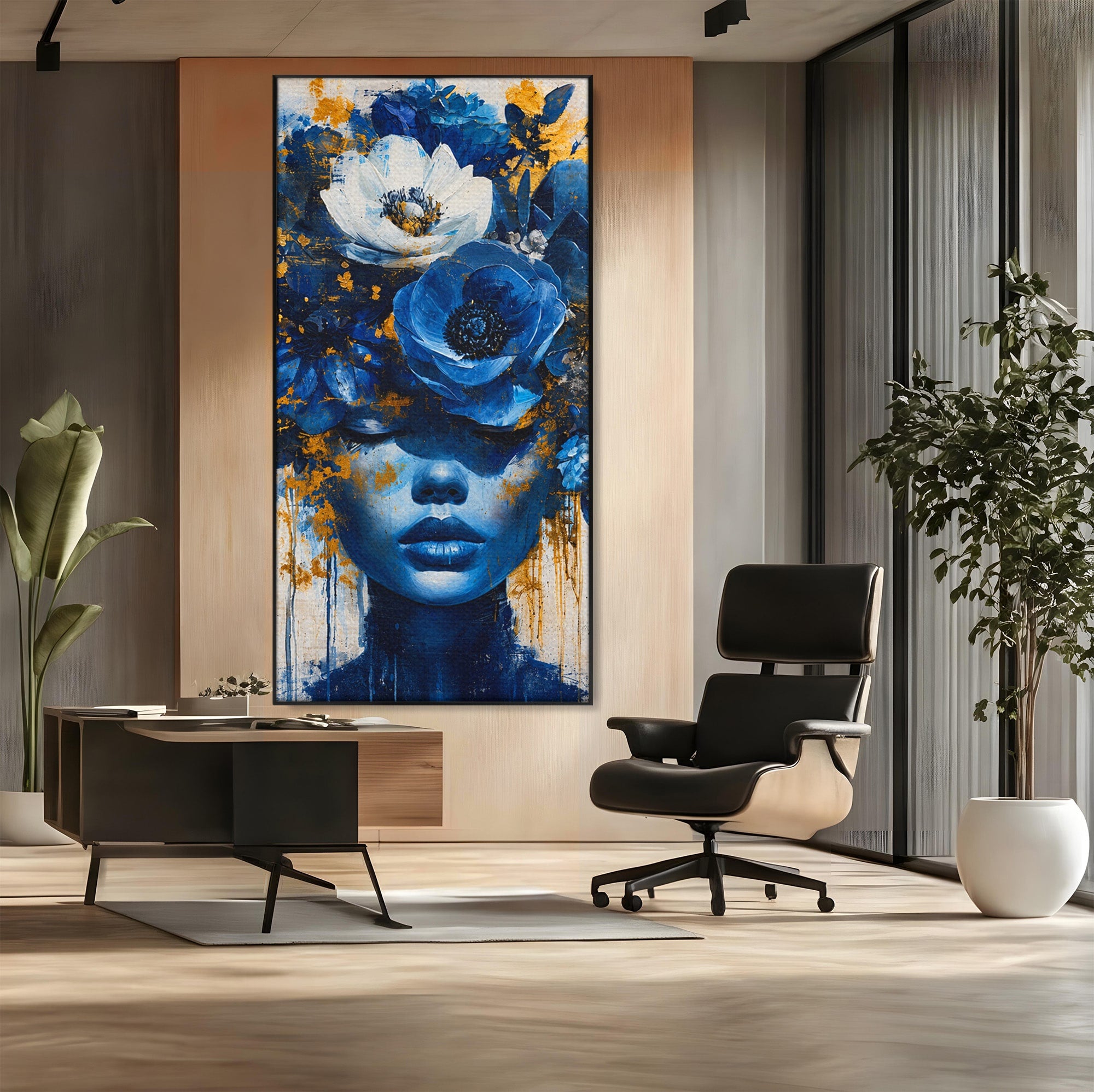 Tablou Canvas Premium LuxCanva® G1294, Portret Floral Albastru, Portret, Flori, Arta, Frumusete, Dormitor, Culori Vibrante