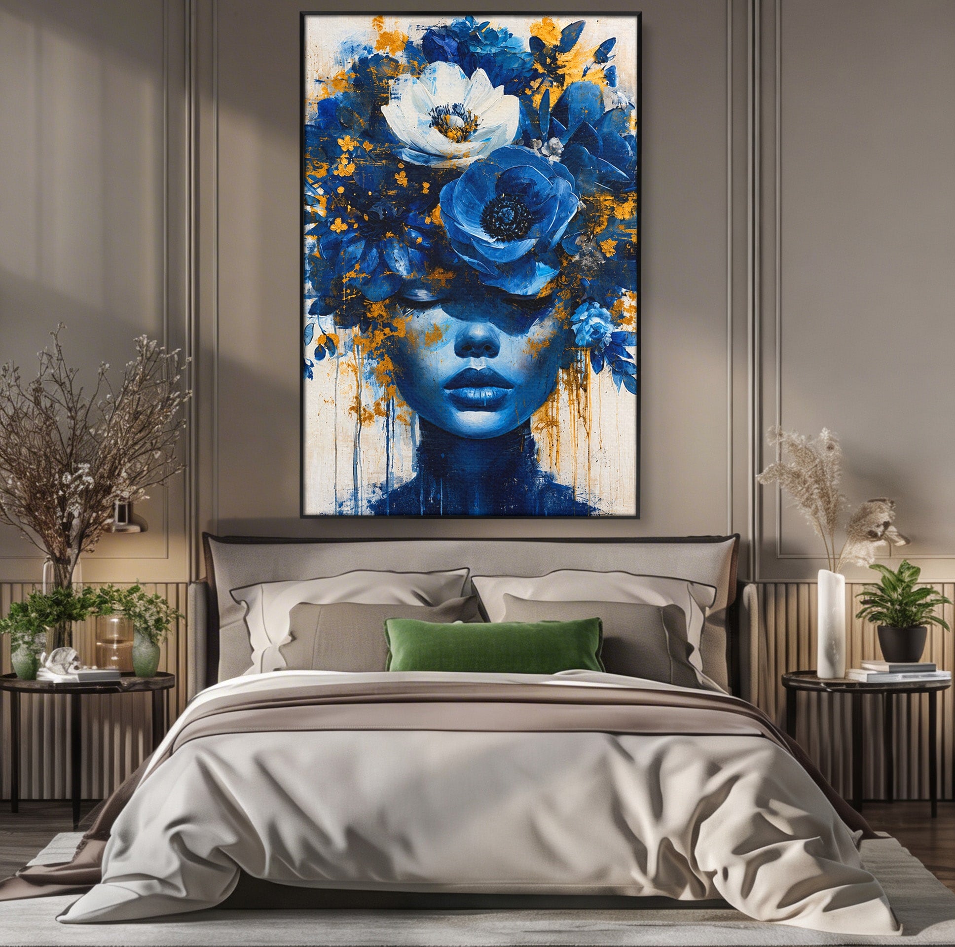 Tablou Canvas Premium LuxCanva® G1294, Portret Floral Albastru, Portret, Flori, Arta, Frumusete, Dormitor, Culori Vibrante