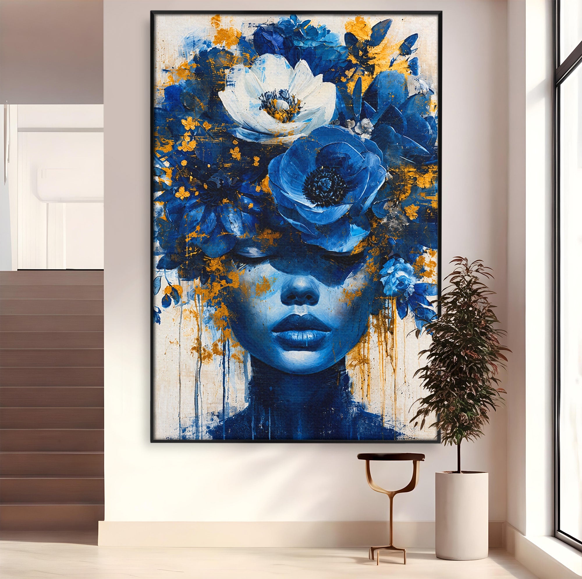 Tablou Canvas Premium LuxCanva® G1294, Portret Floral Albastru, Portret, Flori, Arta, Frumusete, Dormitor, Culori Vibrante