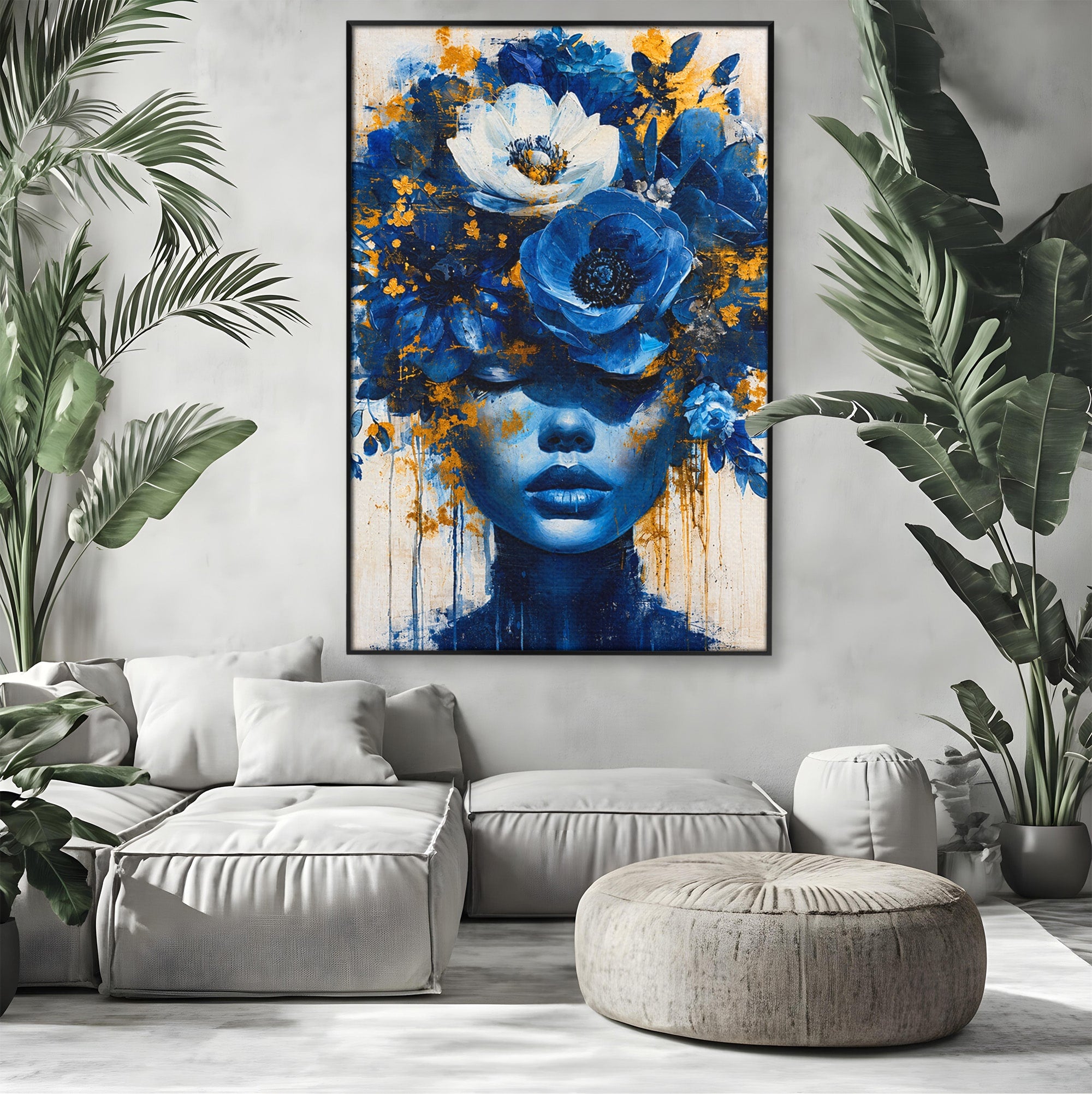 Tablou Canvas Premium LuxCanva® G1294, Portret Floral Albastru, Portret, Flori, Arta, Frumusete, Dormitor, Culori Vibrante