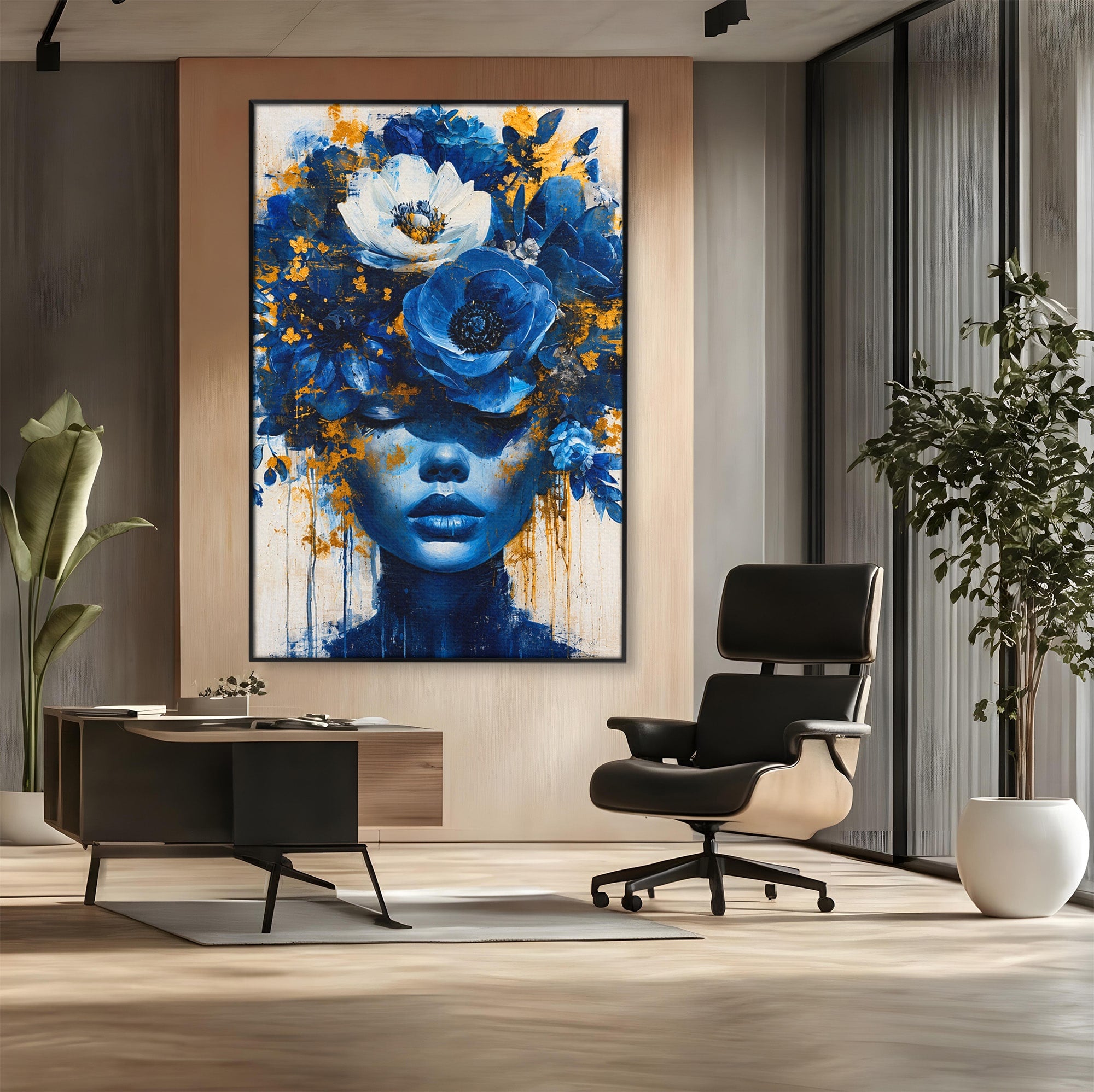 Tablou Canvas Premium LuxCanva® G1294, Portret Floral Albastru, Portret, Flori, Arta, Frumusete, Dormitor, Culori Vibrante