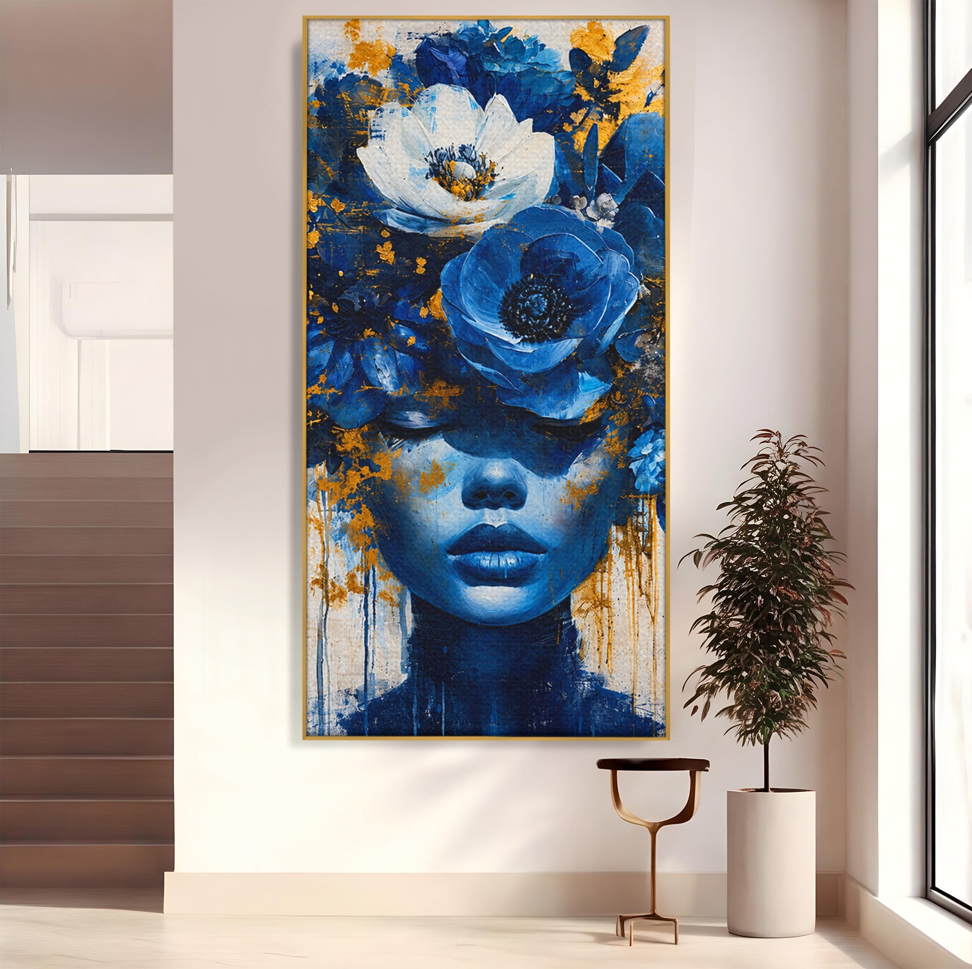 Tablou Canvas Premium LuxCanva® G1294, Portret Floral Albastru, Portret, Flori, Arta, Frumusete, Dormitor, Culori Vibrante