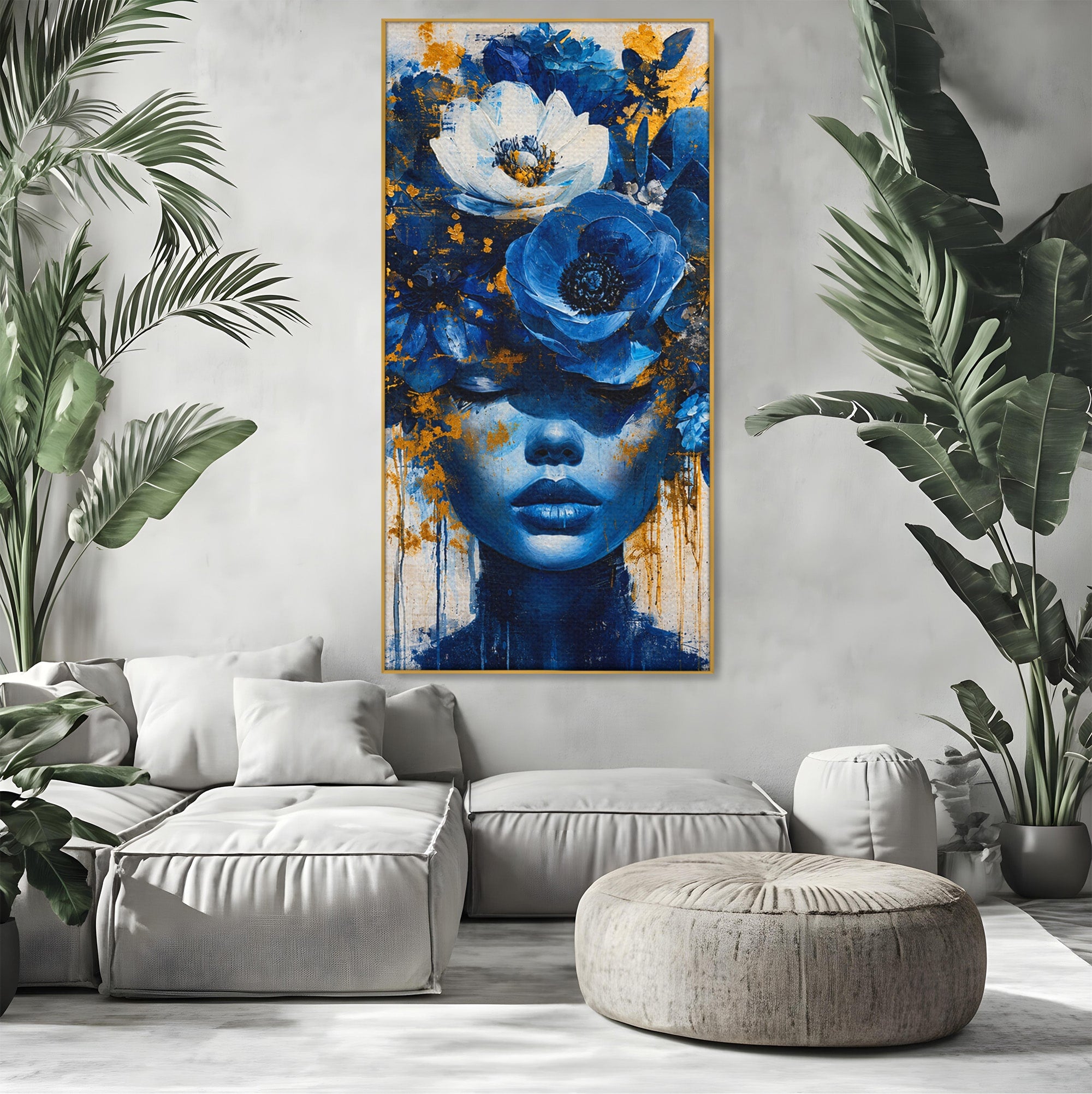 Tablou Canvas Premium LuxCanva® G1294, Portret Floral Albastru, Portret, Flori, Arta, Frumusete, Dormitor, Culori Vibrante
