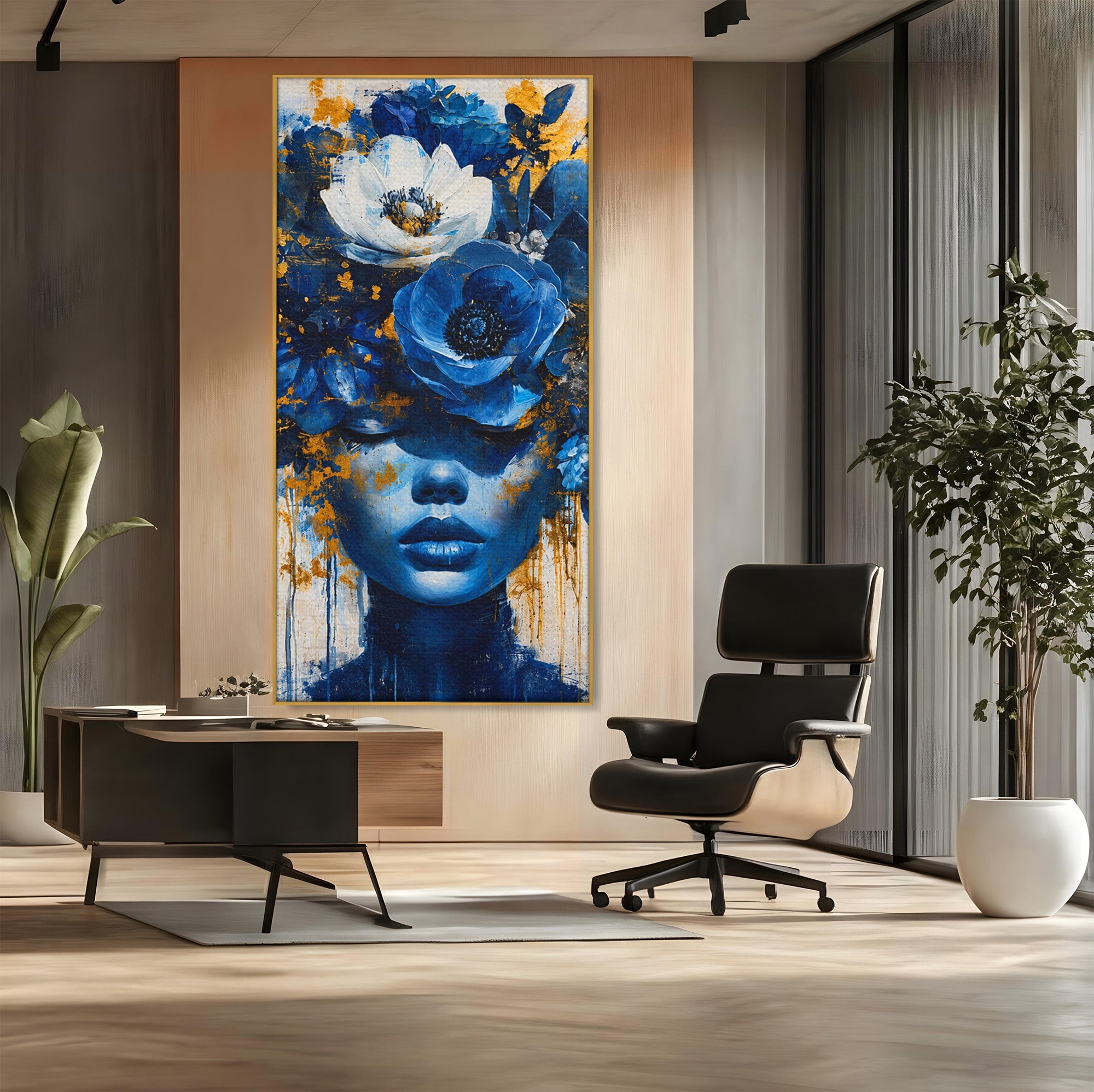 Tablou Canvas Premium LuxCanva® G1294, Portret Floral Albastru, Portret, Flori, Arta, Frumusete, Dormitor, Culori Vibrante