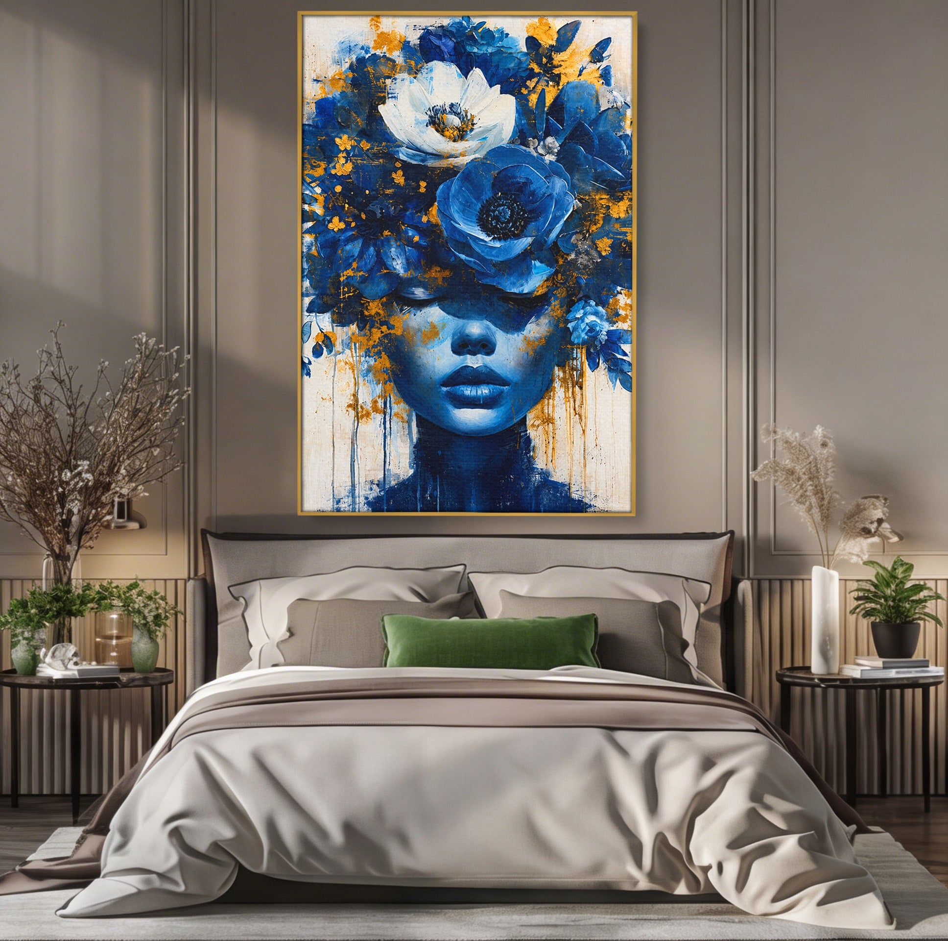 Tablou Canvas Premium LuxCanva® G1294, Portret Floral Albastru, Portret, Flori, Arta, Frumusete, Dormitor, Culori Vibrante