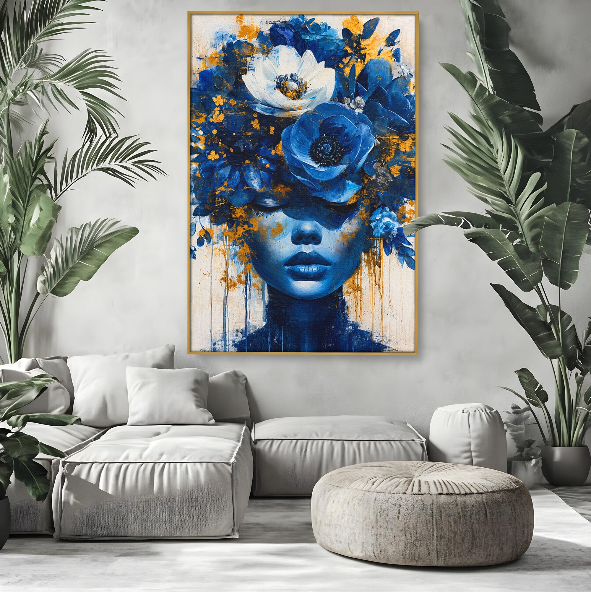 Tablou Canvas Premium LuxCanva® G1294, Portret Floral Albastru, Portret, Flori, Arta, Frumusete, Dormitor, Culori Vibrante