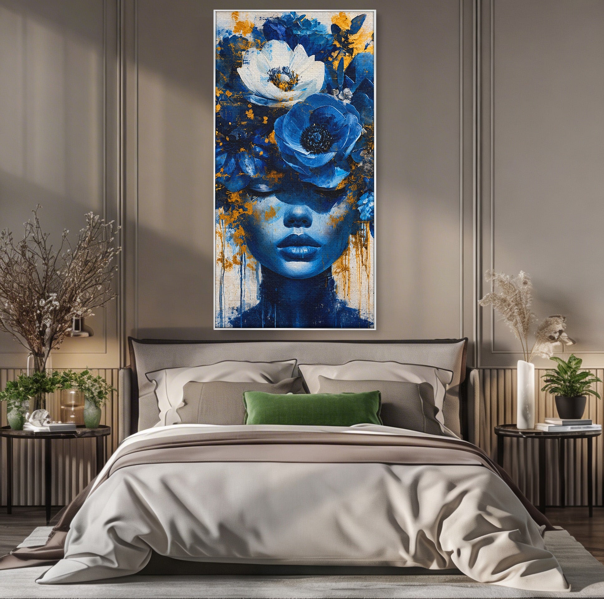 Tablou Canvas Premium LuxCanva® G1294, Portret Floral Albastru, Portret, Flori, Arta, Frumusete, Dormitor, Culori Vibrante