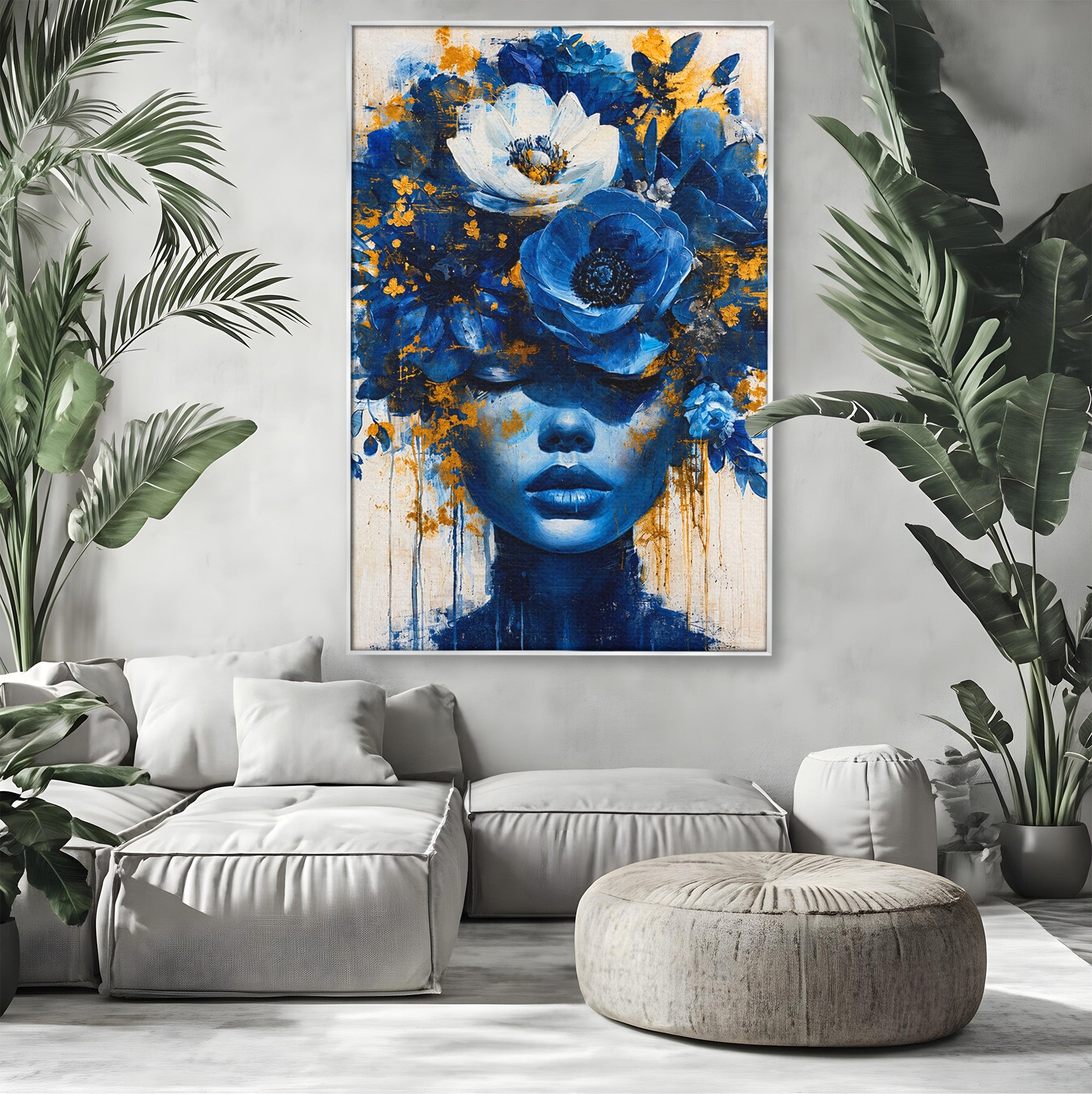 Tablou Canvas Premium LuxCanva® G1294, Portret Floral Albastru, Portret, Flori, Arta, Frumusete, Dormitor, Culori Vibrante
