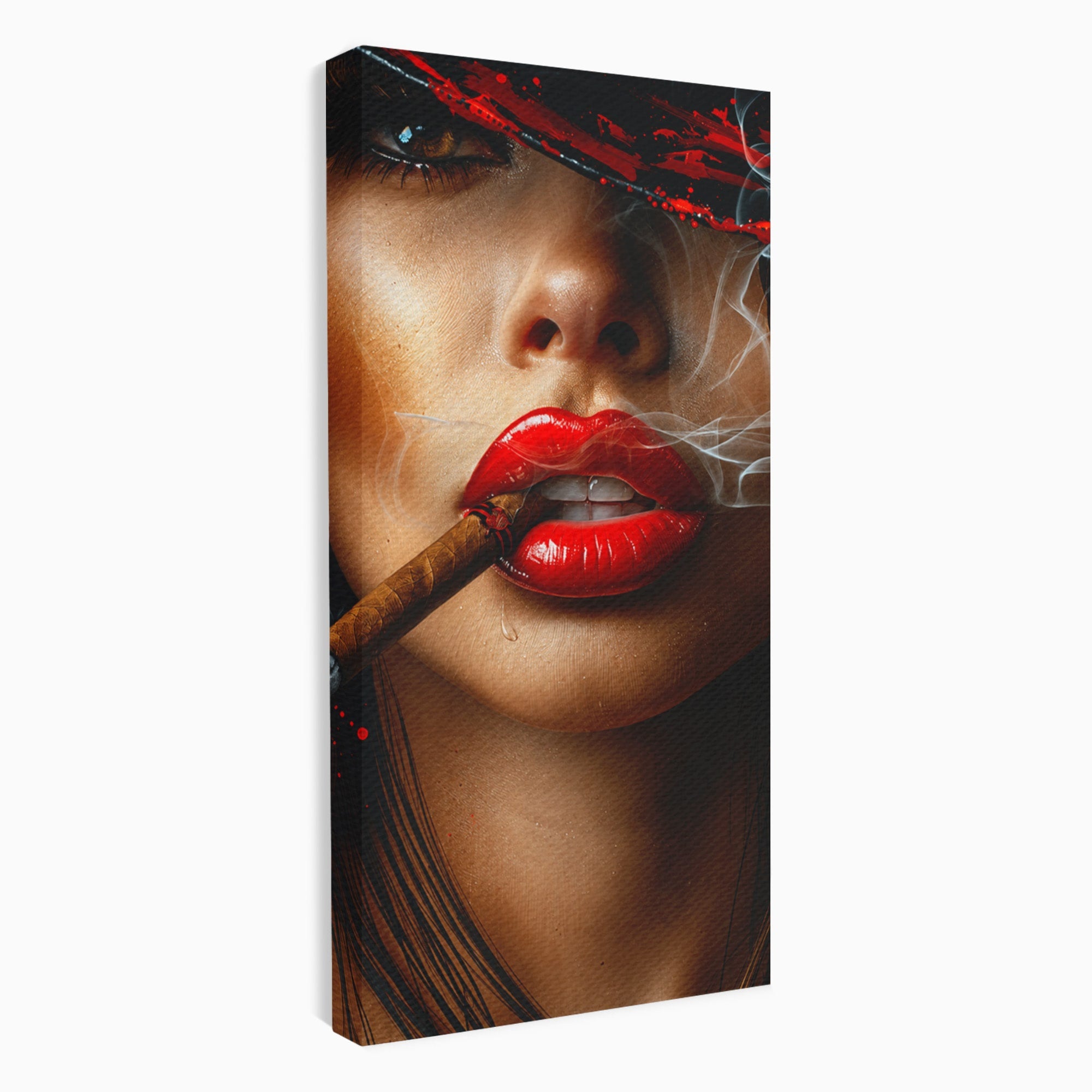 Tablou Canvas Premium LuxCanva® G1295, Femeie Cu Trabuc, Femeie, Trabuc, Portret, Living, Modern, Culori Vibrante