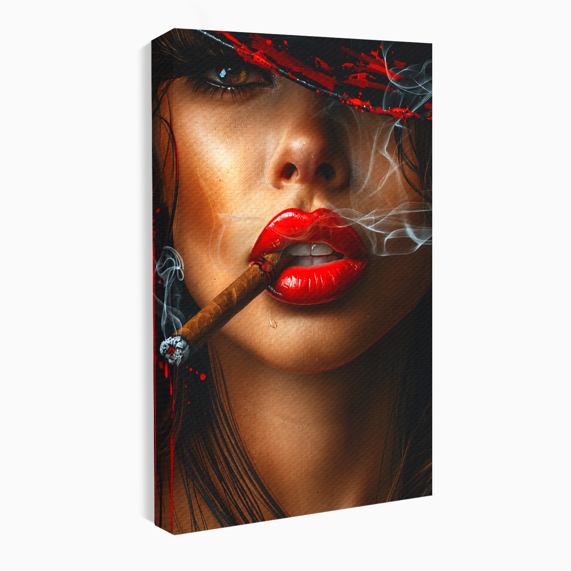 Tablou Canvas Premium LuxCanva® G1295, Femeie Cu Trabuc, Femeie, Trabuc, Portret, Living, Modern, Culori Vibrante