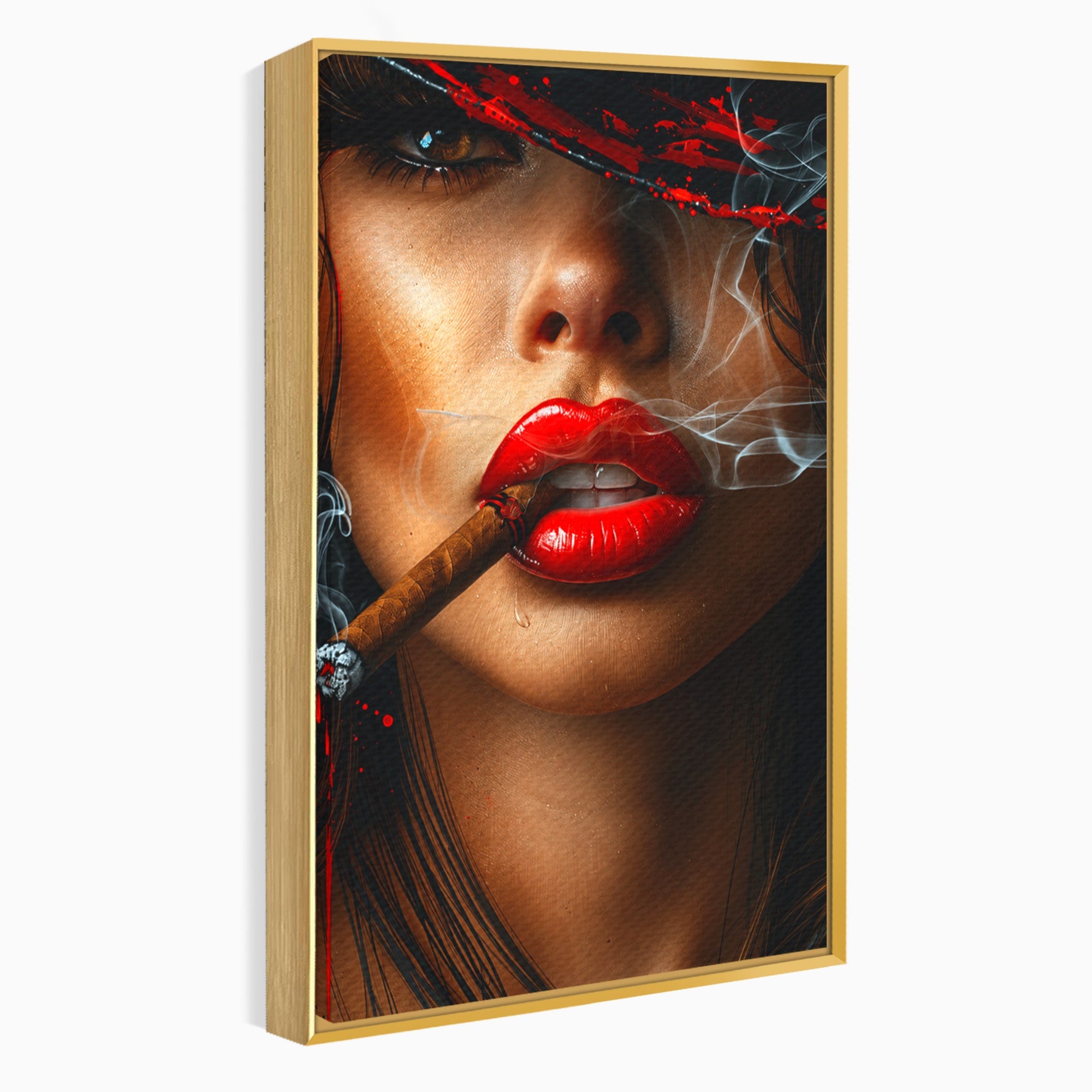 Tablou Canvas Premium LuxCanva® G1295, Femeie Cu Trabuc, Femeie, Trabuc, Portret, Living, Modern, Culori Vibrante