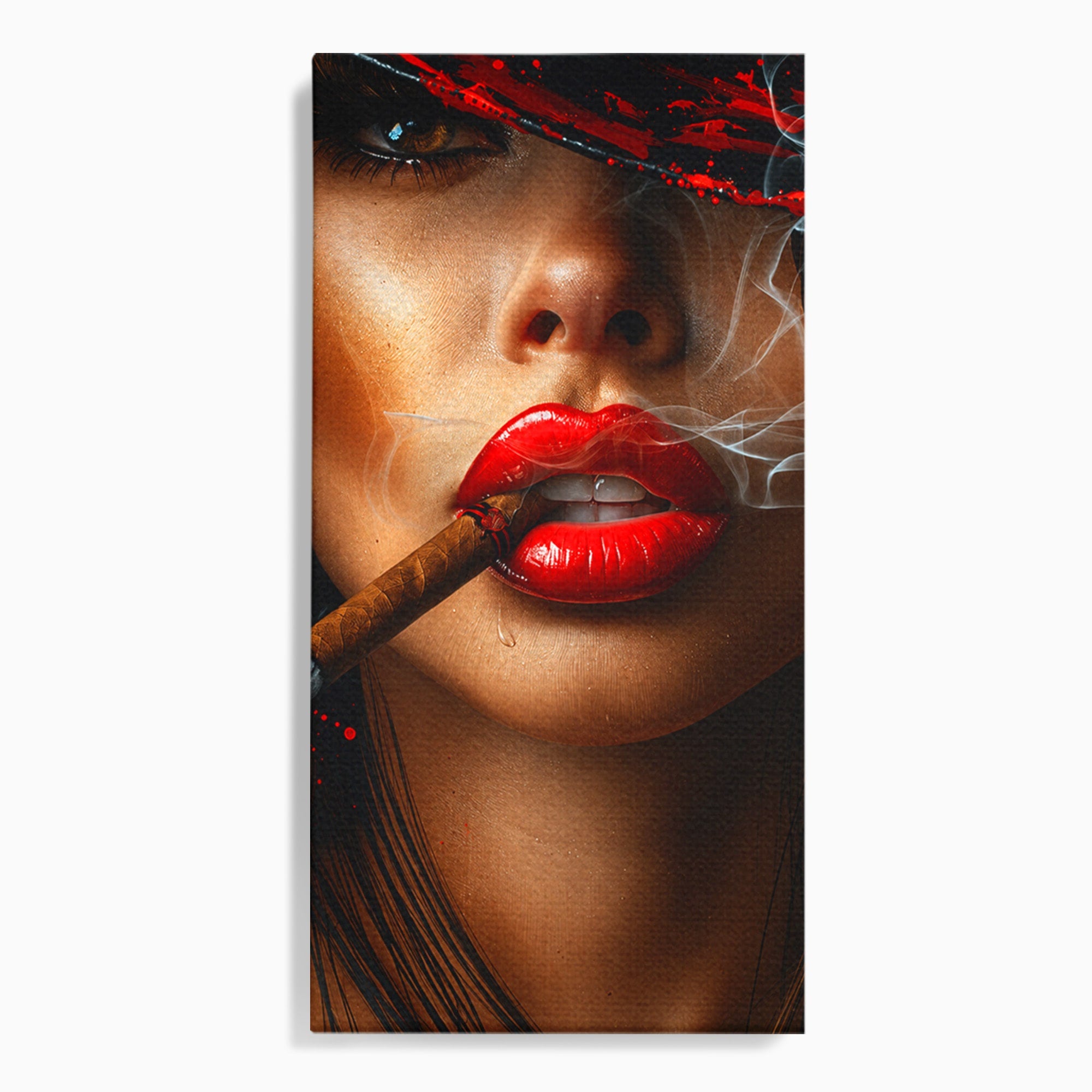 Tablou Canvas Premium LuxCanva® G1295, Femeie Cu Trabuc, Femeie, Trabuc, Portret, Living, Modern, Culori Vibrante