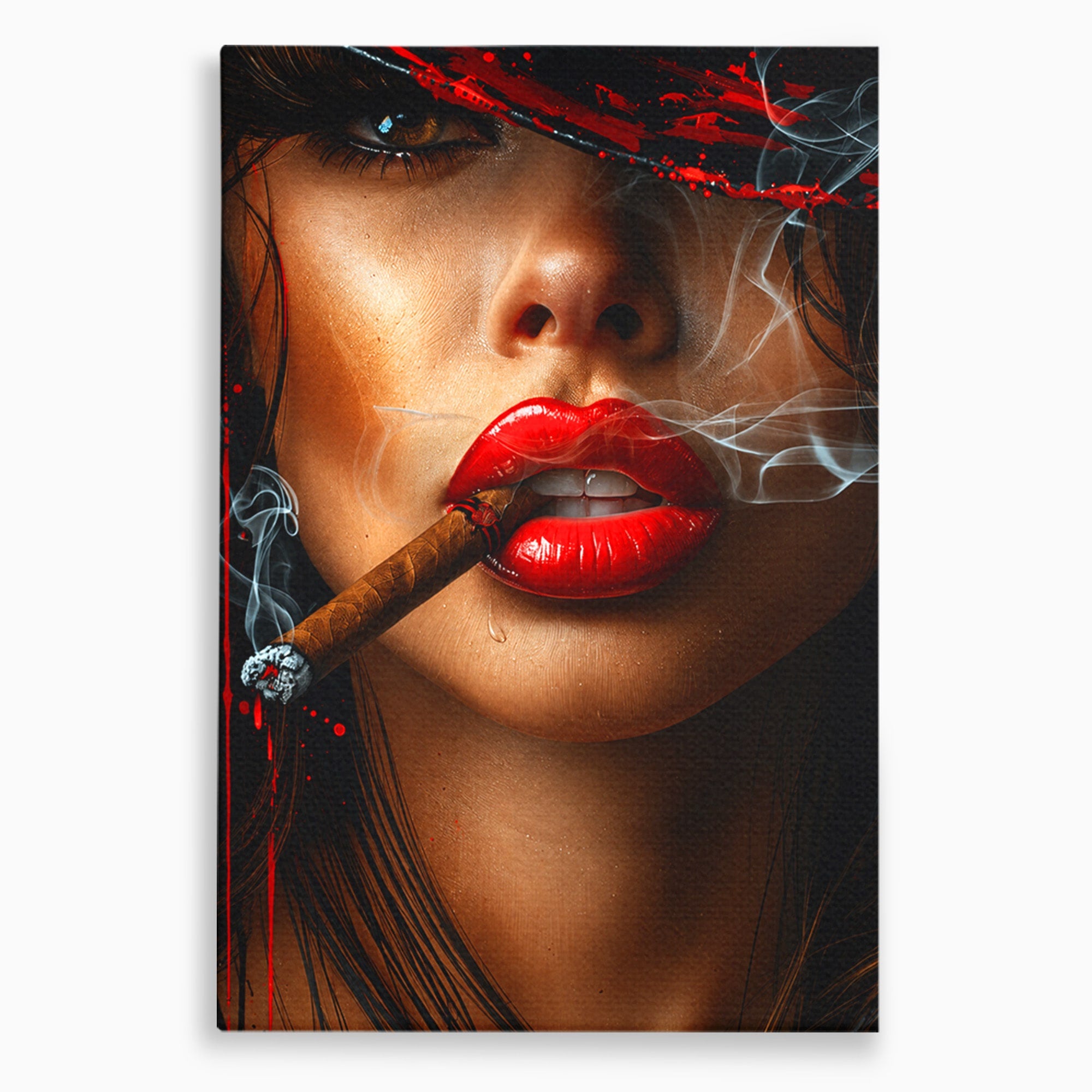 Tablou Canvas Premium LuxCanva® G1295, Femeie Cu Trabuc, Femeie, Trabuc, Portret, Living, Modern, Culori Vibrante