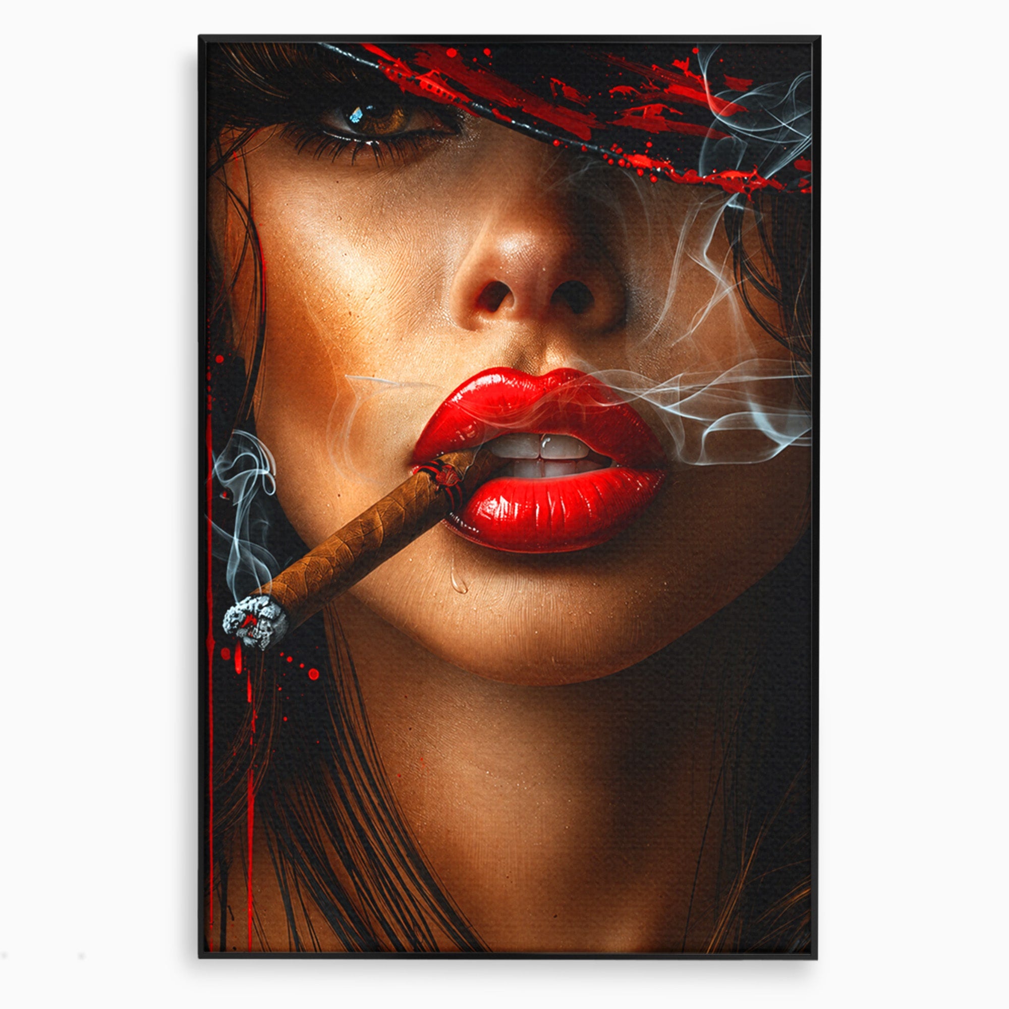 Tablou Canvas Premium LuxCanva® G1295, Femeie Cu Trabuc, Femeie, Trabuc, Portret, Living, Modern, Culori Vibrante