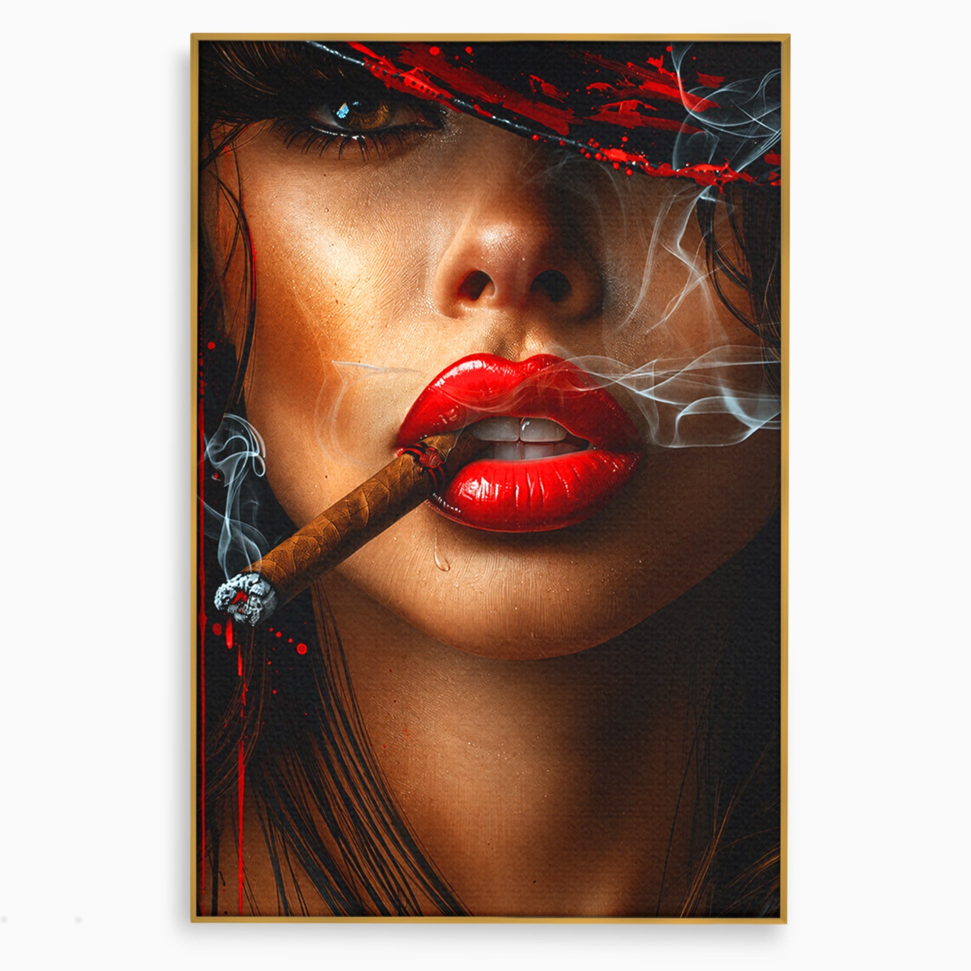 Tablou Canvas Premium LuxCanva® G1295, Femeie Cu Trabuc, Femeie, Trabuc, Portret, Living, Modern, Culori Vibrante