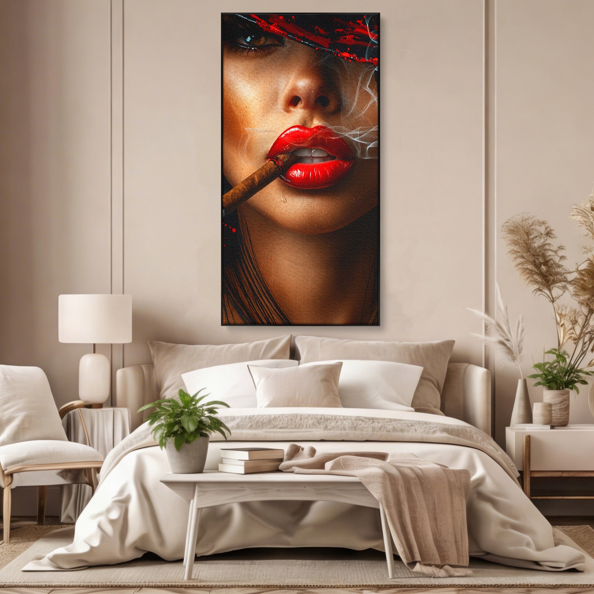 Tablou Canvas Premium LuxCanva® G1295, Femeie Cu Trabuc, Femeie, Trabuc, Portret, Living, Modern, Culori Vibrante