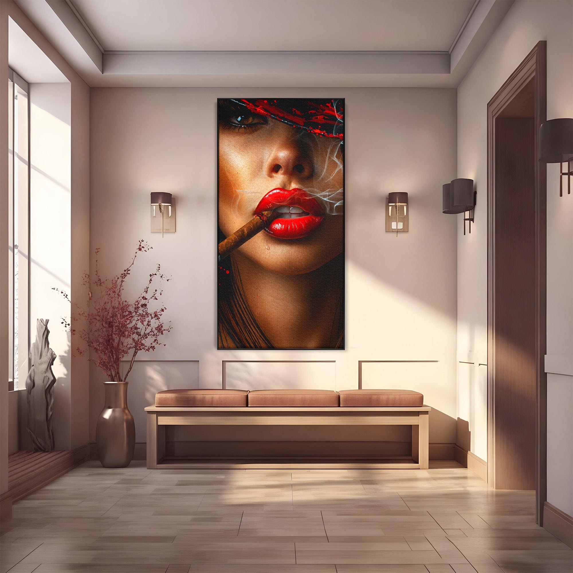 Tablou Canvas Premium LuxCanva® G1295, Femeie Cu Trabuc, Femeie, Trabuc, Portret, Living, Modern, Culori Vibrante