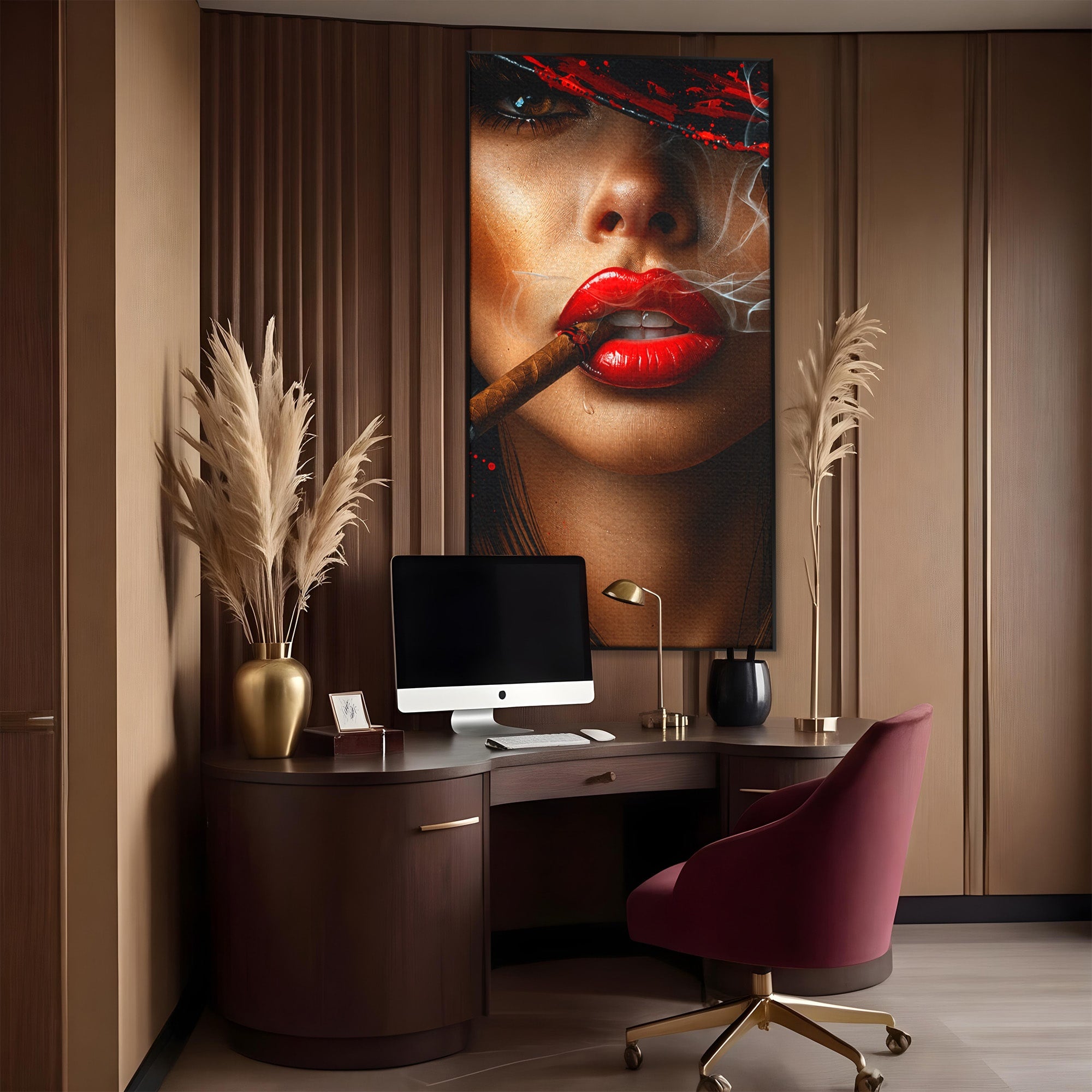 Tablou Canvas Premium LuxCanva® G1295, Femeie Cu Trabuc, Femeie, Trabuc, Portret, Living, Modern, Culori Vibrante