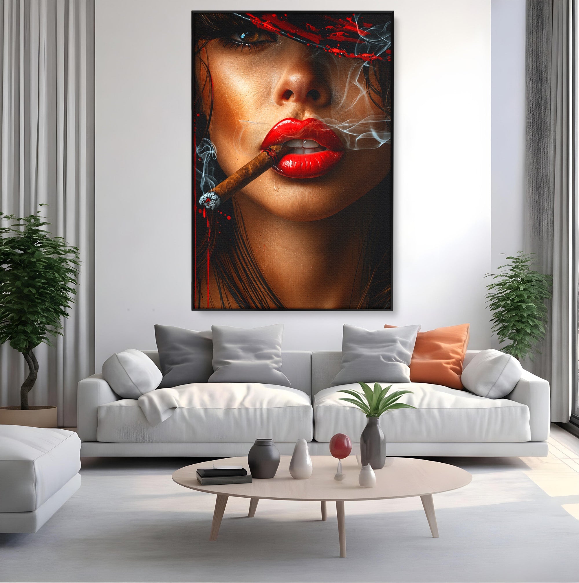 Tablou Canvas Premium LuxCanva® G1295, Femeie Cu Trabuc, Femeie, Trabuc, Portret, Living, Modern, Culori Vibrante