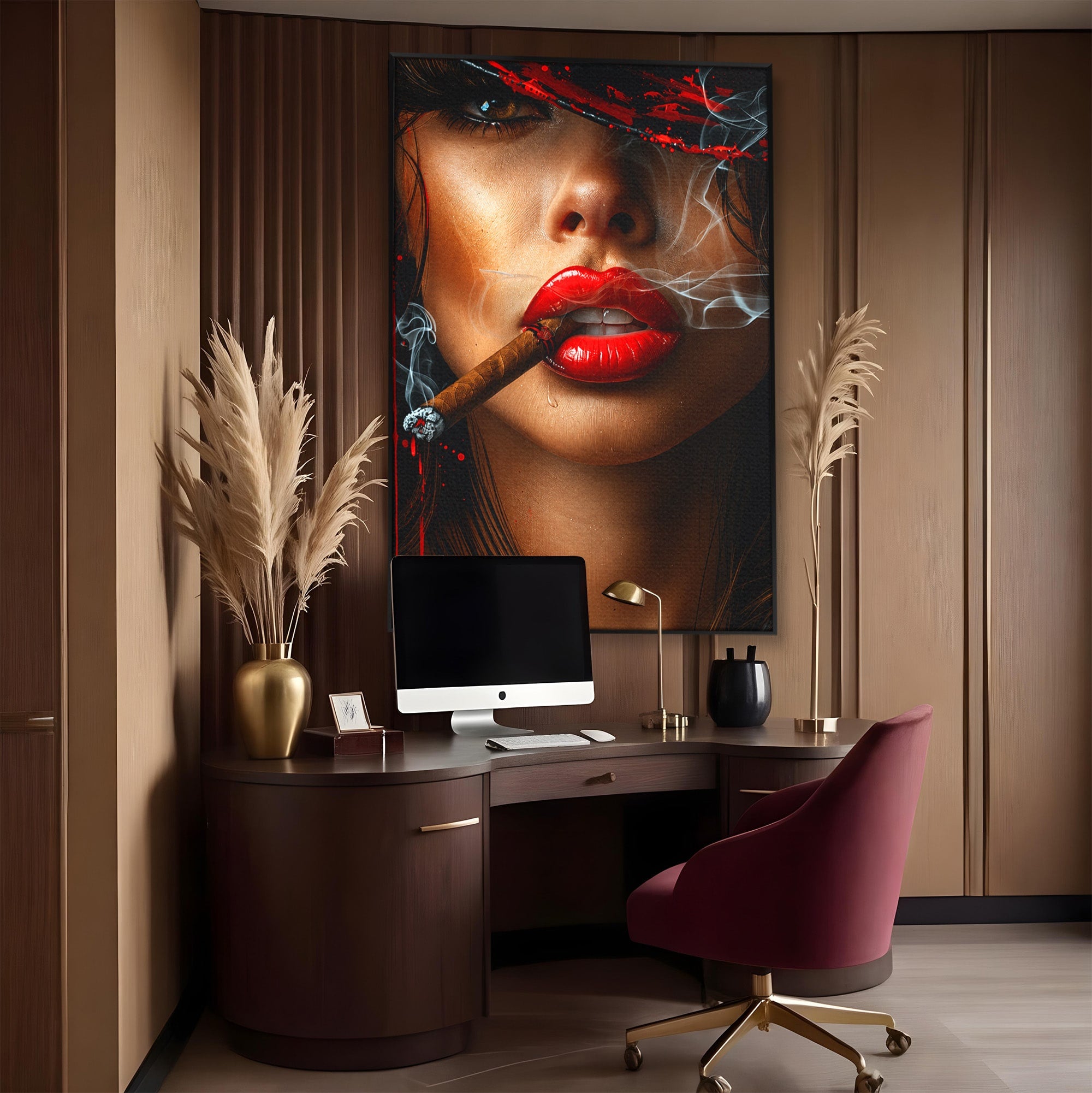 Tablou Canvas Premium LuxCanva® G1295, Femeie Cu Trabuc, Femeie, Trabuc, Portret, Living, Modern, Culori Vibrante