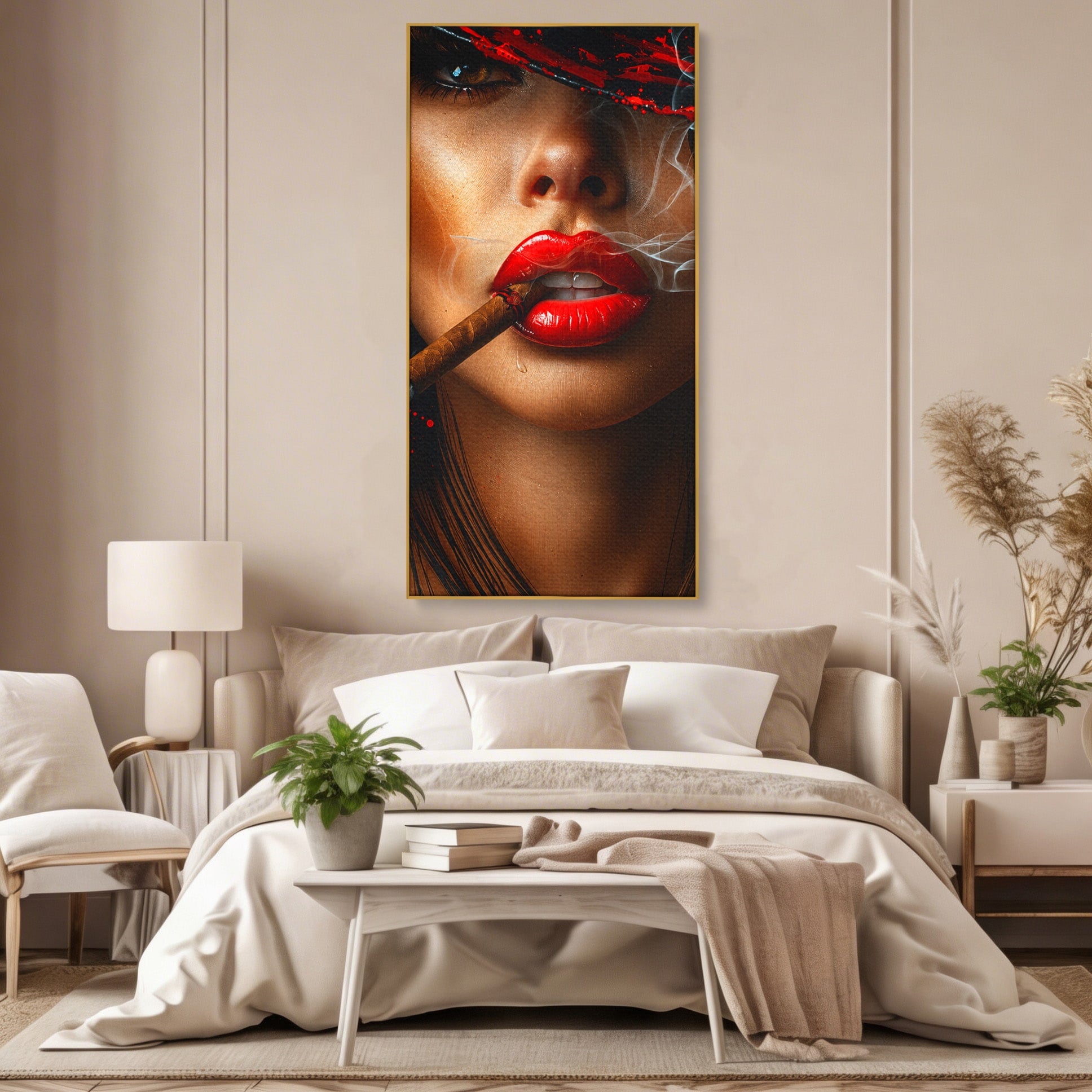 Tablou Canvas Premium LuxCanva® G1295, Femeie Cu Trabuc, Femeie, Trabuc, Portret, Living, Modern, Culori Vibrante