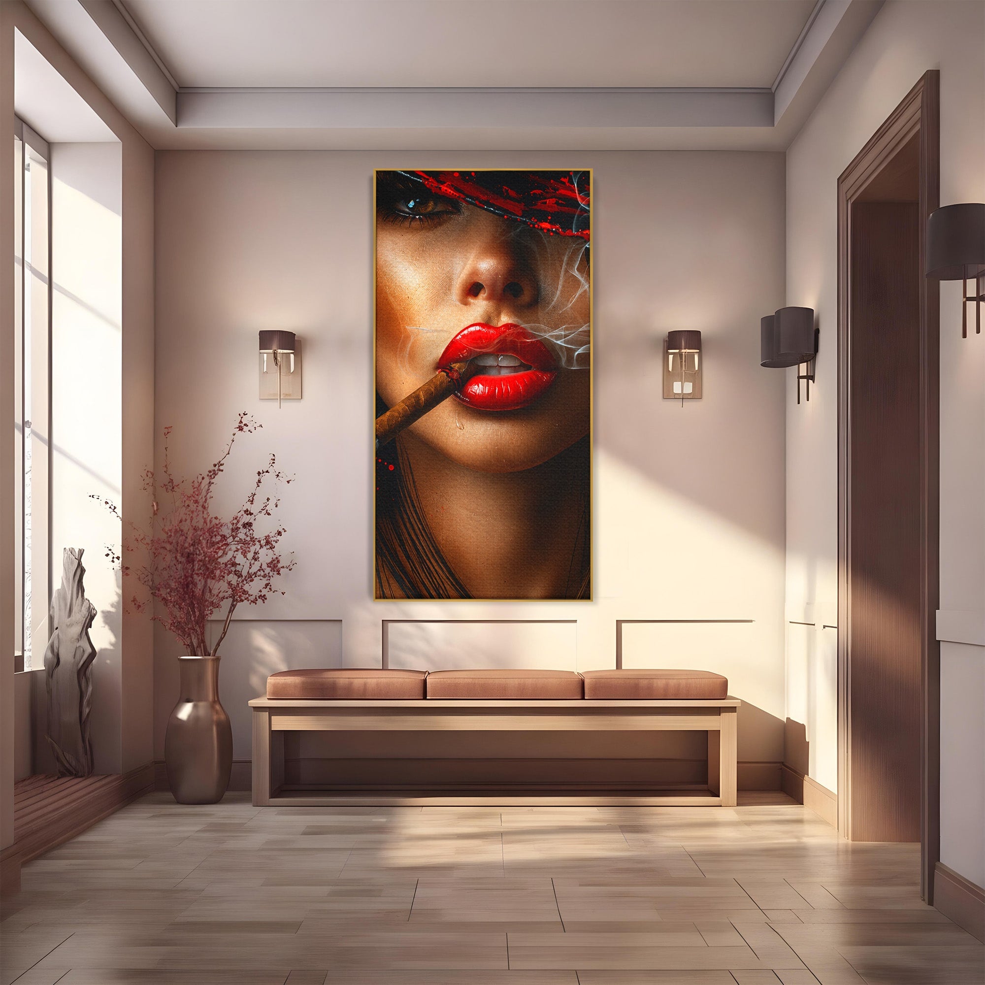 Tablou Canvas Premium LuxCanva® G1295, Femeie Cu Trabuc, Femeie, Trabuc, Portret, Living, Modern, Culori Vibrante