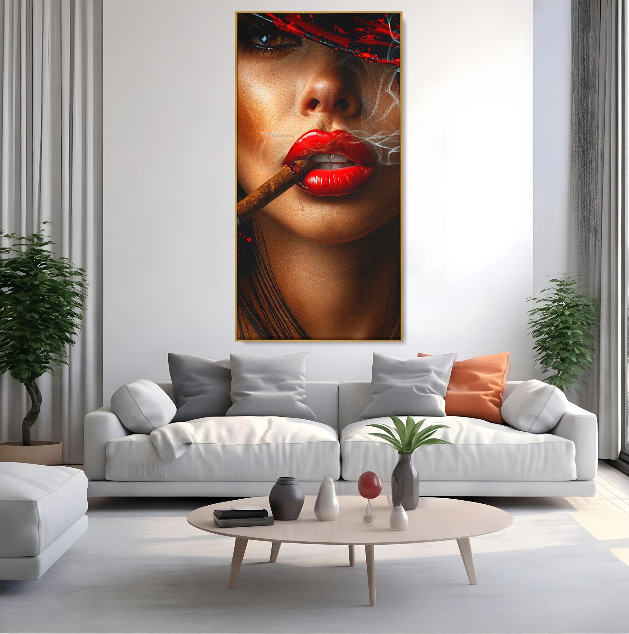Tablou Canvas Premium LuxCanva® G1295, Femeie Cu Trabuc, Femeie, Trabuc, Portret, Living, Modern, Culori Vibrante