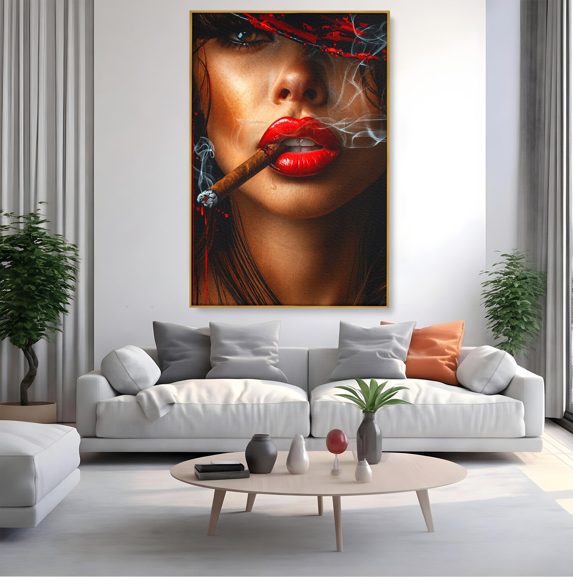 Tablou Canvas Premium LuxCanva® G1295, Femeie Cu Trabuc, Femeie, Trabuc, Portret, Living, Modern, Culori Vibrante