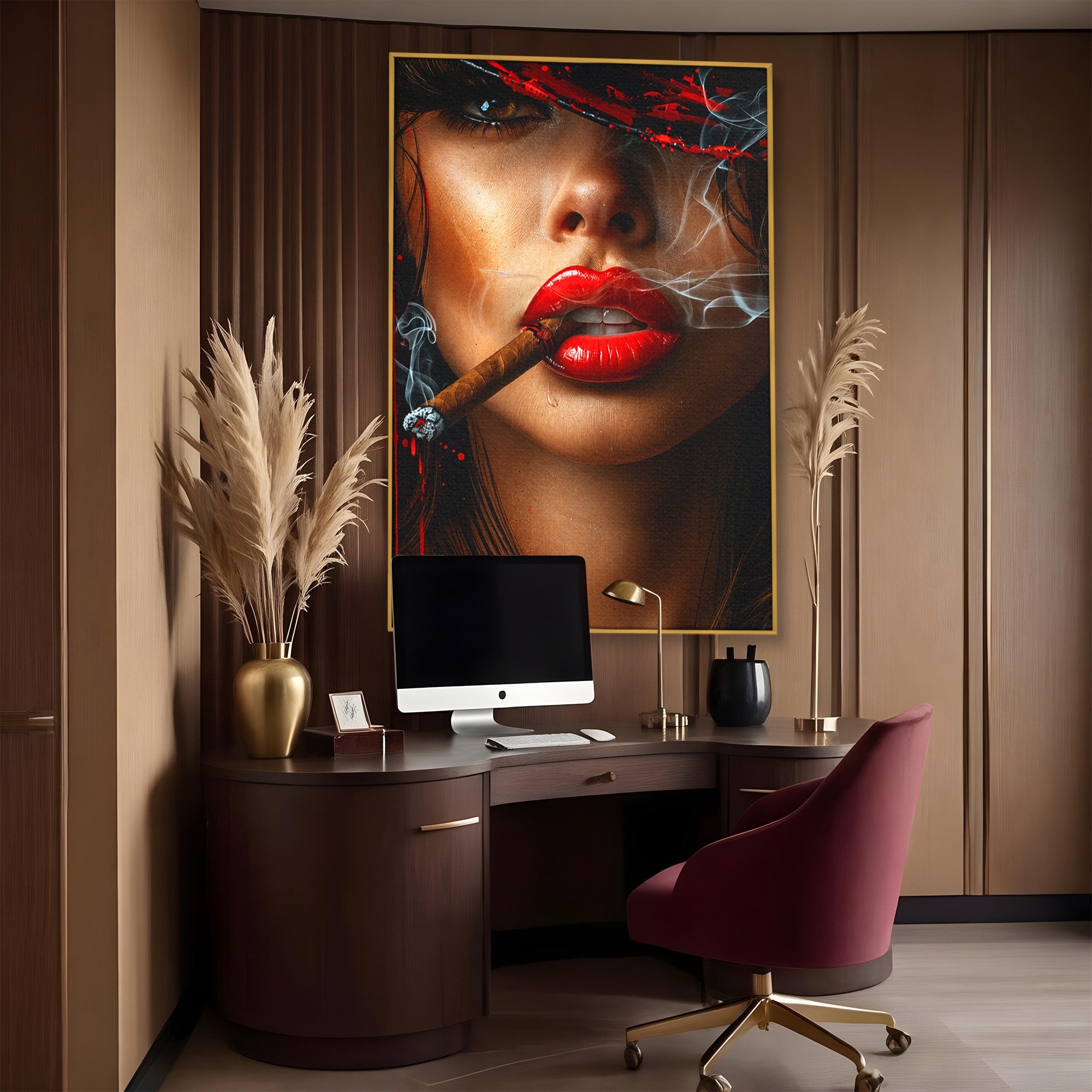 Tablou Canvas Premium LuxCanva® G1295, Femeie Cu Trabuc, Femeie, Trabuc, Portret, Living, Modern, Culori Vibrante
