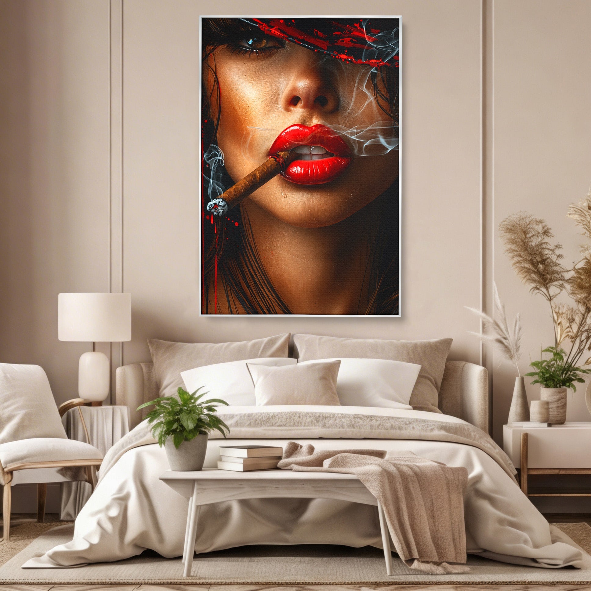 Tablou Canvas Premium LuxCanva® G1295, Femeie Cu Trabuc, Femeie, Trabuc, Portret, Living, Modern, Culori Vibrante