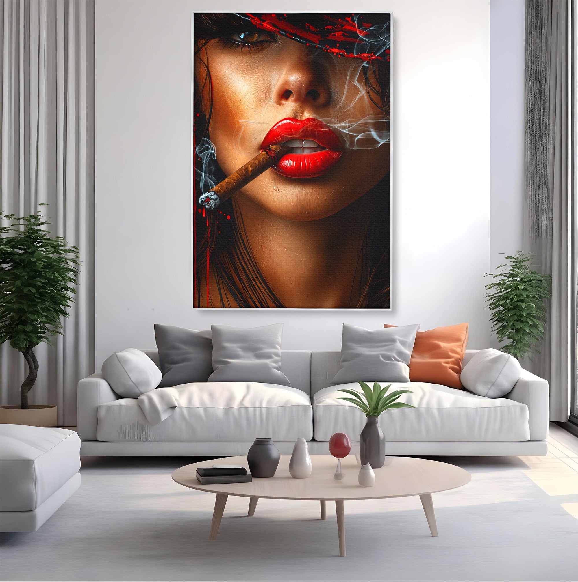 Tablou Canvas Premium LuxCanva® G1295, Femeie Cu Trabuc, Femeie, Trabuc, Portret, Living, Modern, Culori Vibrante