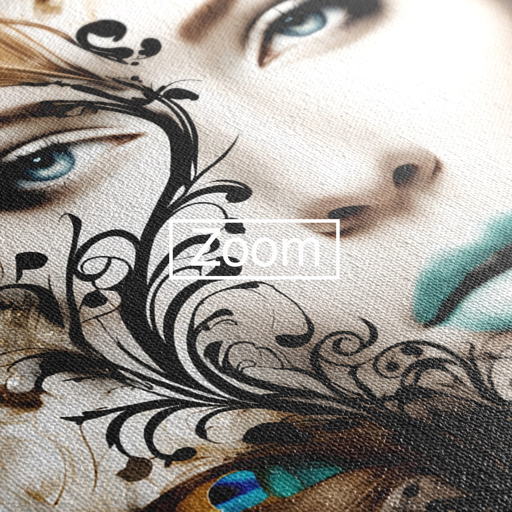 Tablou Canvas Premium LuxCanva® G1297, Femeie Cu Pene, Femeie, Portret, Arta Digitala, Pene, Dormitor, Eleganta, Culori Vibrante