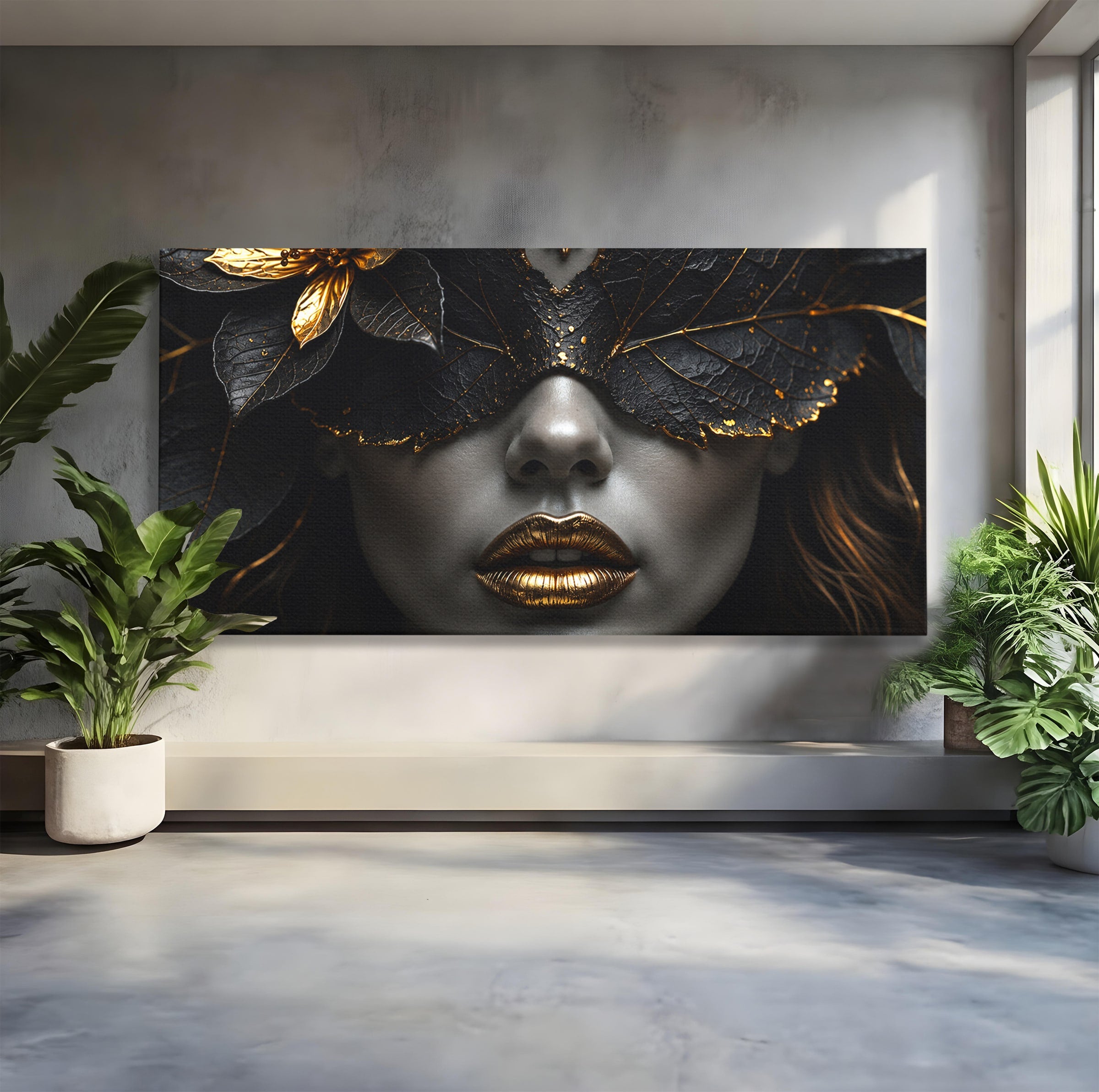 Tablou Canvas Premium LuxCanva® G1298, Misterul Auriu, Portret, Mister, Eleganta, Dormitor, Living, Culori Vibrante