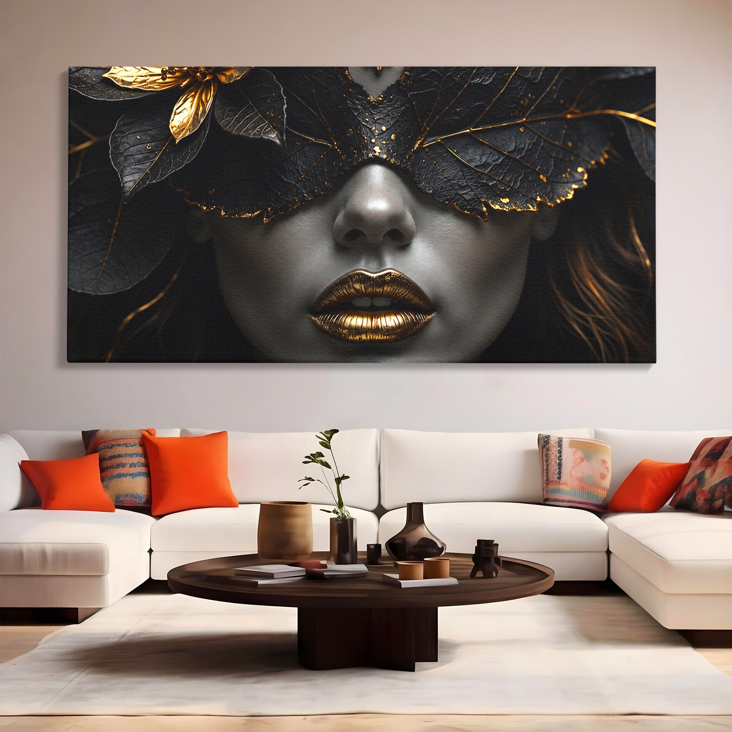 Tablou Canvas Premium LuxCanva® G1298, Misterul Auriu, Portret, Mister, Eleganta, Dormitor, Living, Culori Vibrante