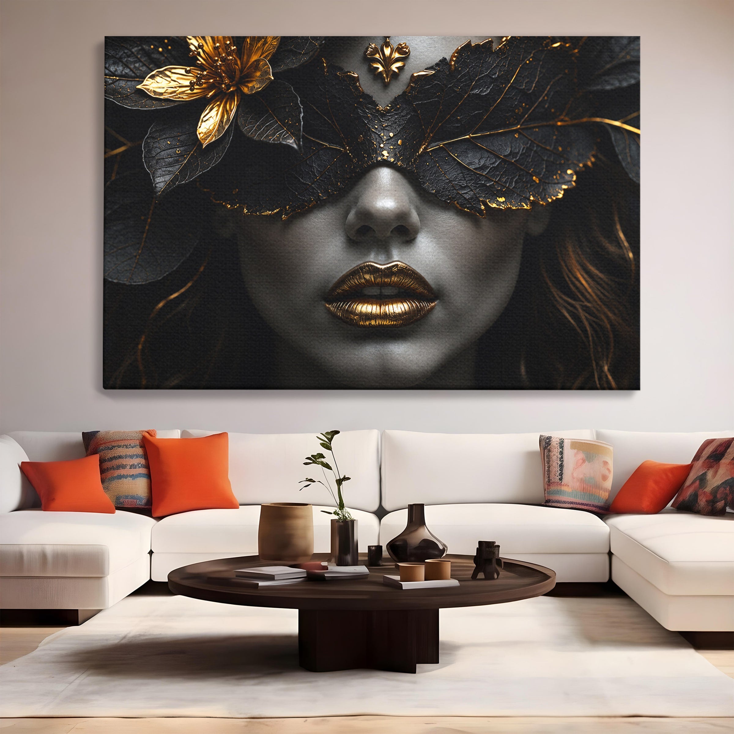 Tablou Canvas Premium LuxCanva® G1298, Misterul Auriu, Portret, Mister, Eleganta, Dormitor, Living, Culori Vibrante