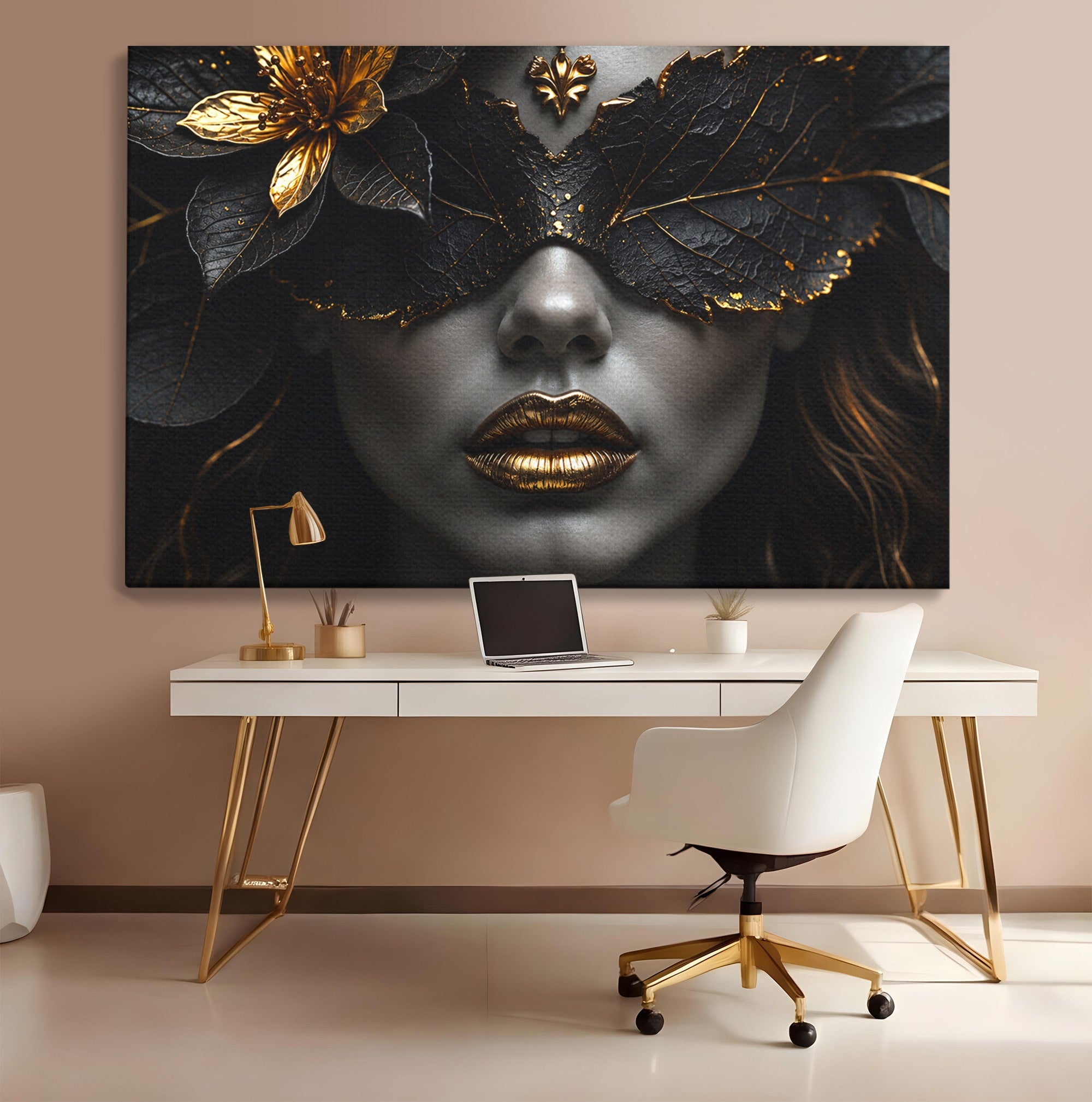 Tablou Canvas Premium LuxCanva® G1298, Misterul Auriu, Portret, Mister, Eleganta, Dormitor, Living, Culori Vibrante