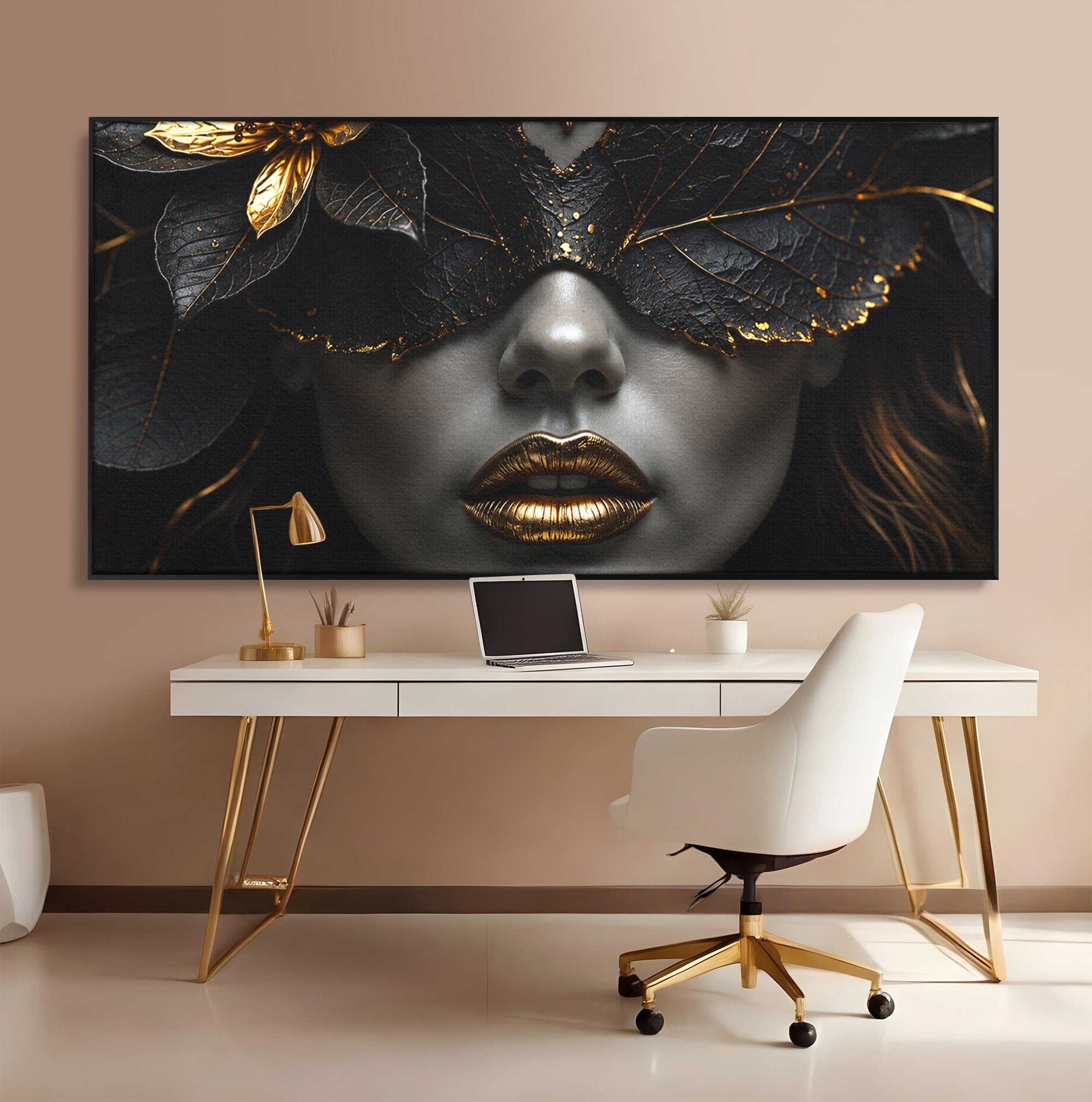 Tablou Canvas Premium LuxCanva® G1298, Misterul Auriu, Portret, Mister, Eleganta, Dormitor, Living, Culori Vibrante