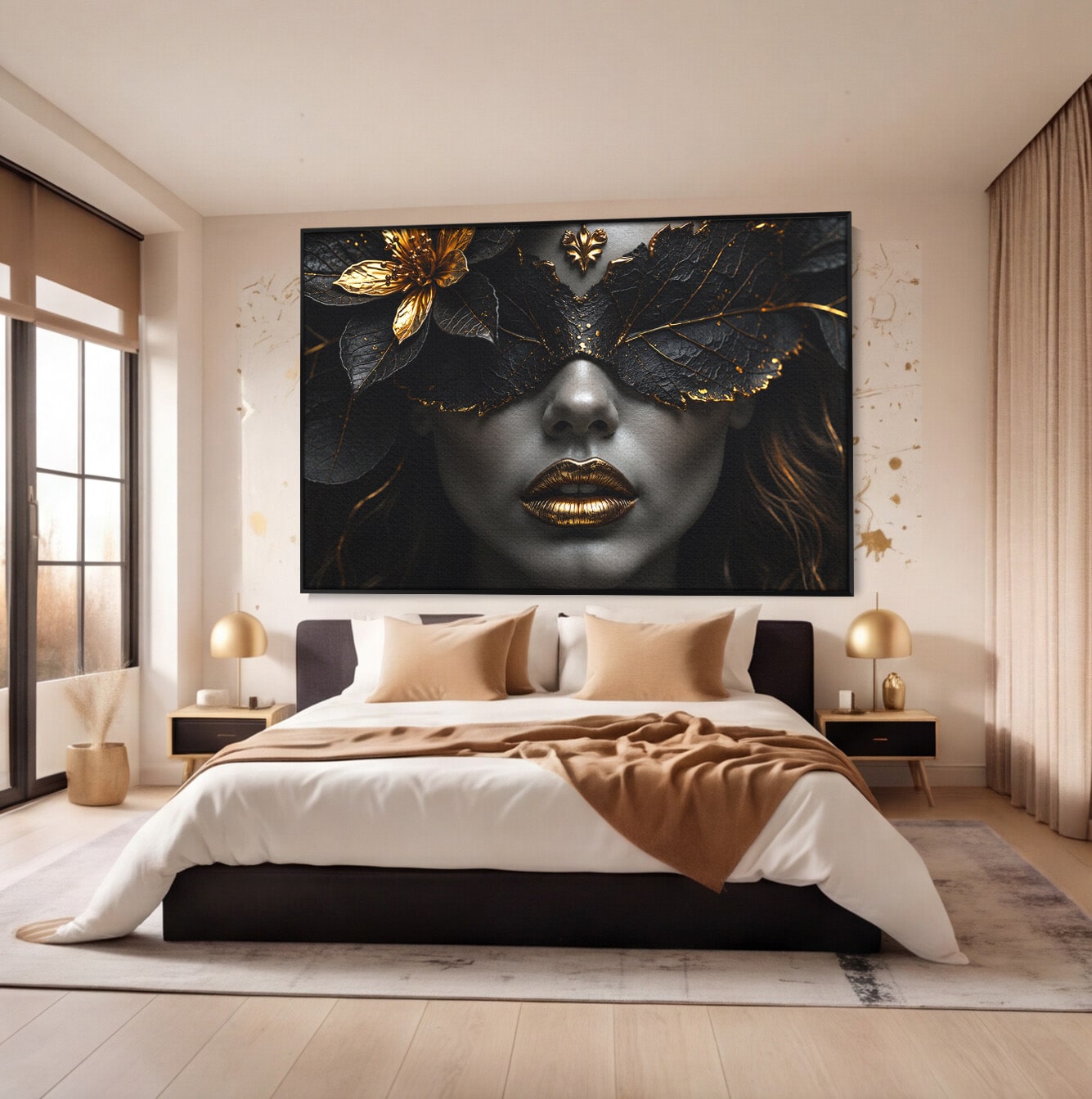 Tablou Canvas Premium LuxCanva® G1298, Misterul Auriu, Portret, Mister, Eleganta, Dormitor, Living, Culori Vibrante