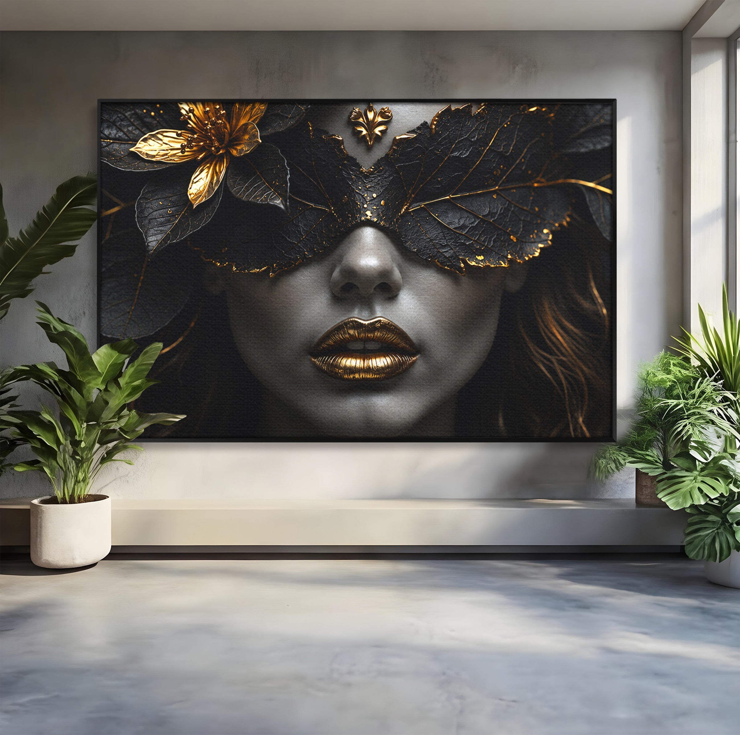 Tablou Canvas Premium LuxCanva® G1298, Misterul Auriu, Portret, Mister, Eleganta, Dormitor, Living, Culori Vibrante