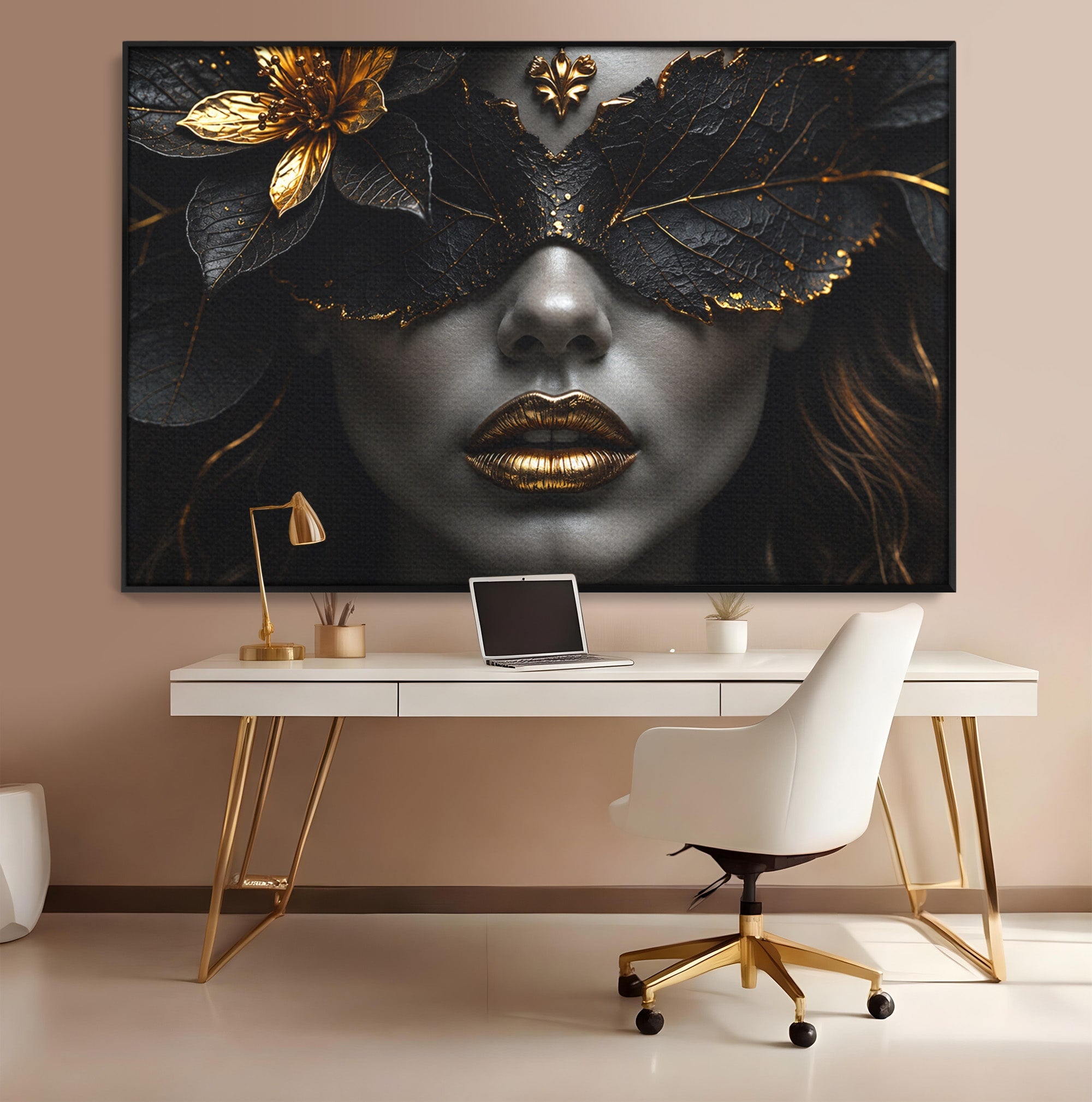Tablou Canvas Premium LuxCanva® G1298, Misterul Auriu, Portret, Mister, Eleganta, Dormitor, Living, Culori Vibrante