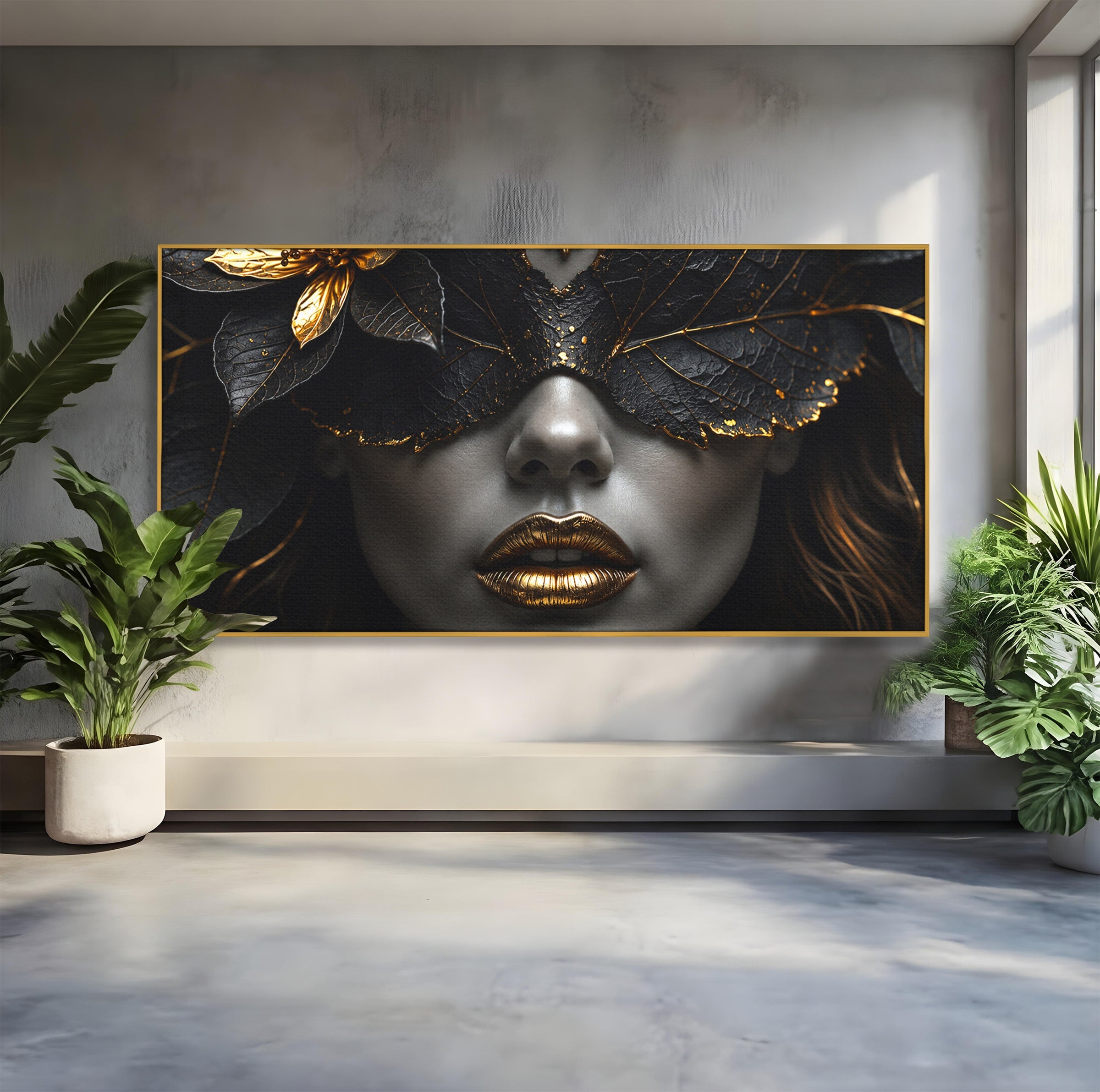 Tablou Canvas Premium LuxCanva® G1298, Misterul Auriu, Portret, Mister, Eleganta, Dormitor, Living, Culori Vibrante